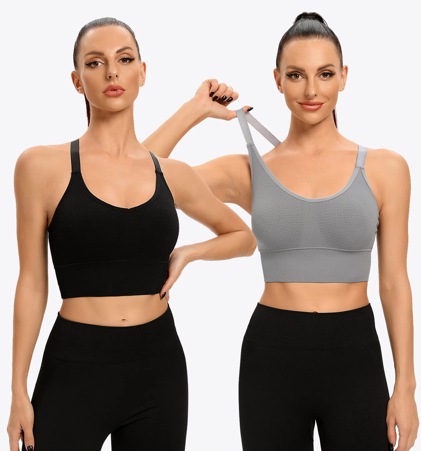 ANGOOL Women's Strappy Sports Bras - Medium Support Wirefree Yoga Bra for Running, Gym & Activewear - Comfortable Workout Top for Fitness & Yoga