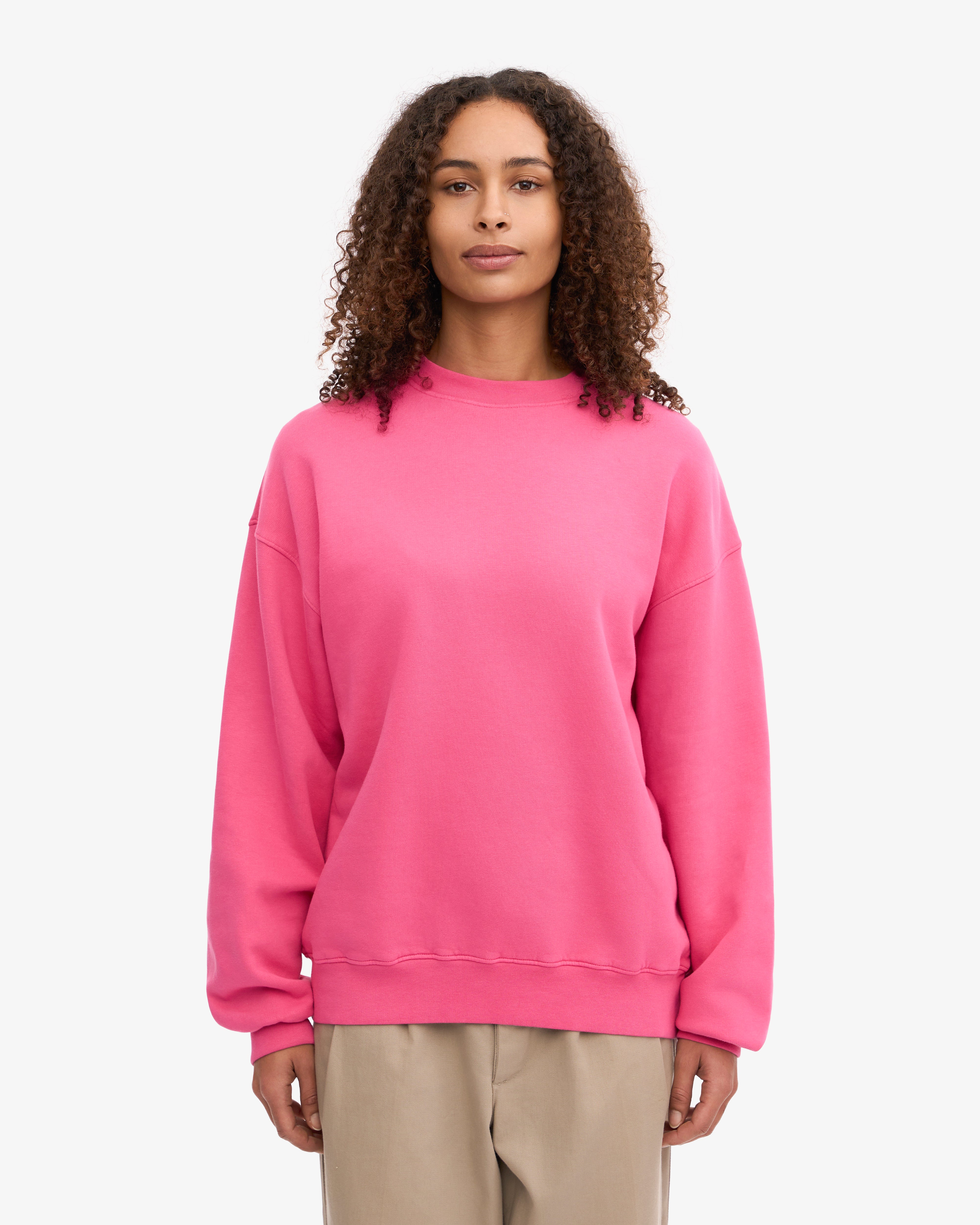 Organic Oversized Crewneck Sweatshirt - Bubblegum Pink | Soft Cotton Unisex Pullover for Women & Men | Perfect for Casual Wear, Lounge & Street Style