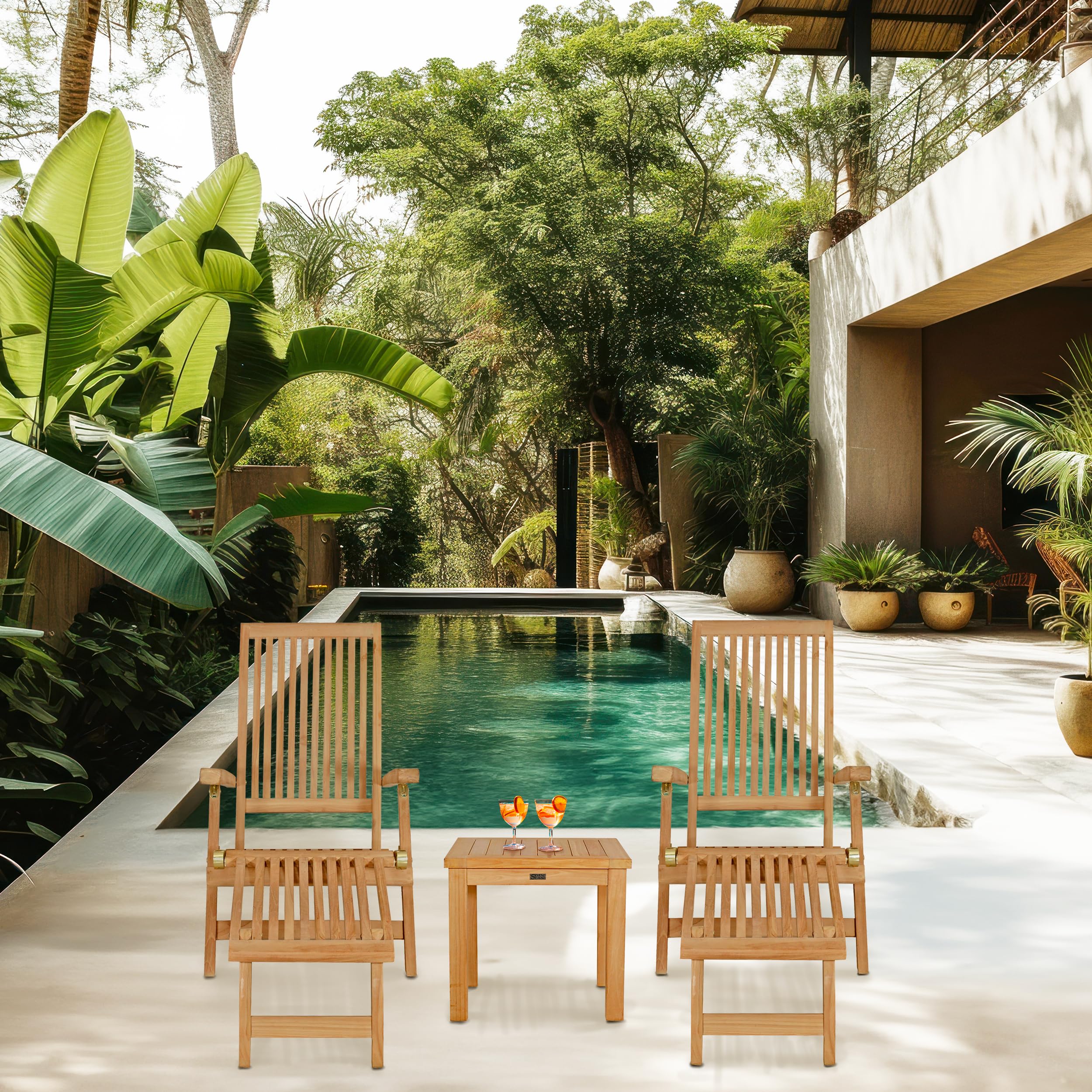 Premium Seven Seas Teak Acapulco Outdoor Patio Steamer Chair - Solid Teak Wood Construction - Durable & Weather-Resistant for Poolside, Beach, Garden, and Backyard Relaxation