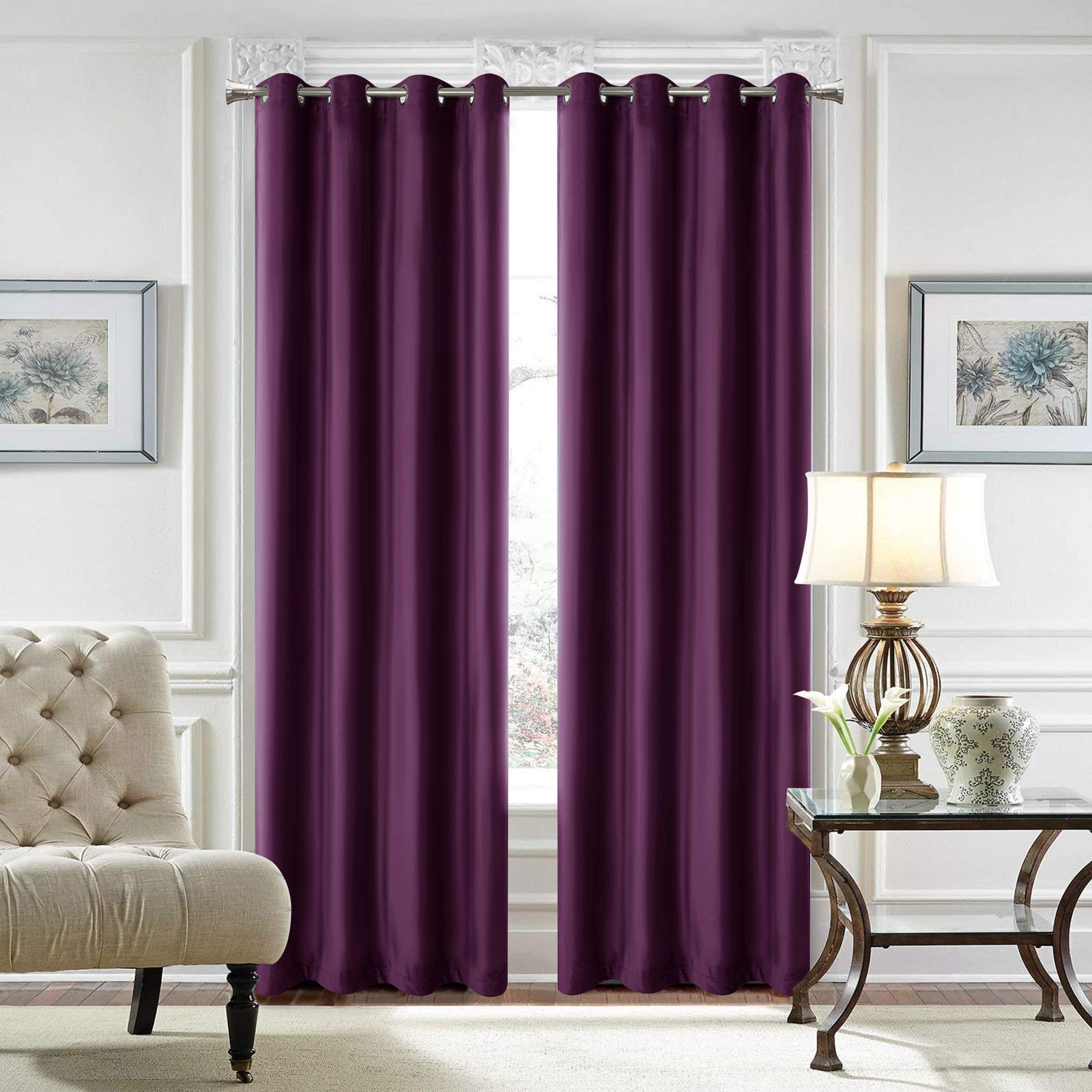 LoyoLady Violet Velvet Curtains 102 Inches Long - 2 Panels Set, Room Darkening Thermal Insulated Window Drapes for Bedroom & Living Room, 72