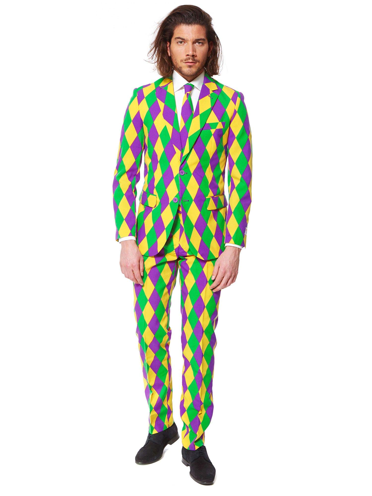 Opposuits Men's Harlequin Jester Costume - Fun & Vibrant Halloween, Cosplay, and Party Outfit for Men - Perfect for Themed Events, Costume Parties, and Comic Conventions