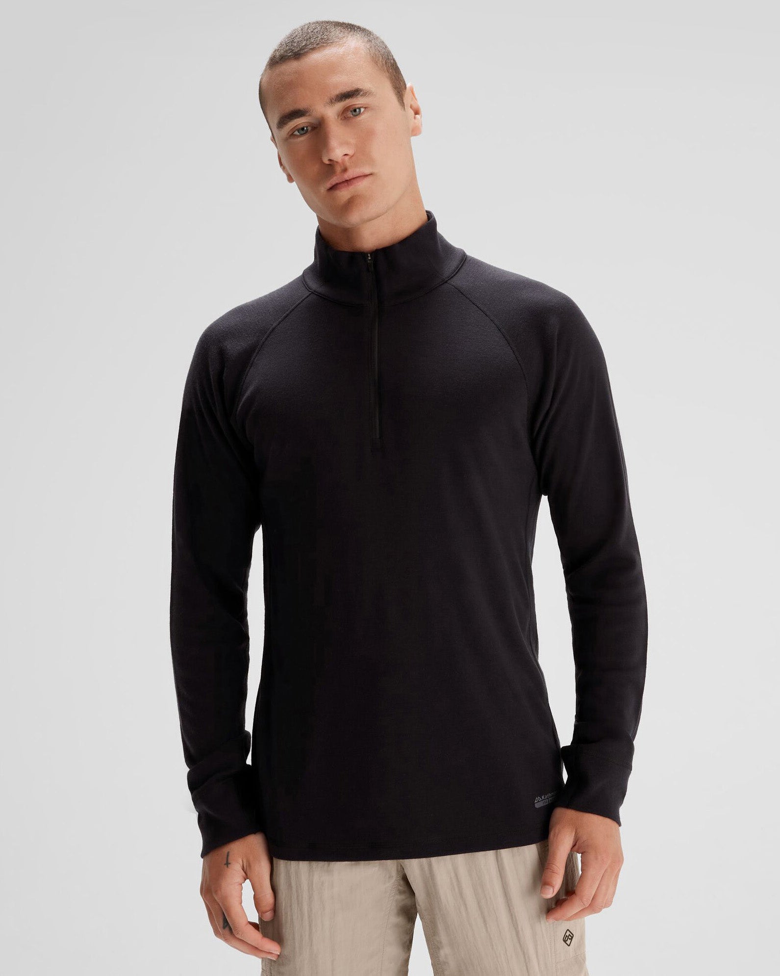 Men's K Merino 250 Quarter Zip Long Sleeve Base Layer - Black Stingray - Perfect for Hiking, Skiing & Winter Outdoor Activities