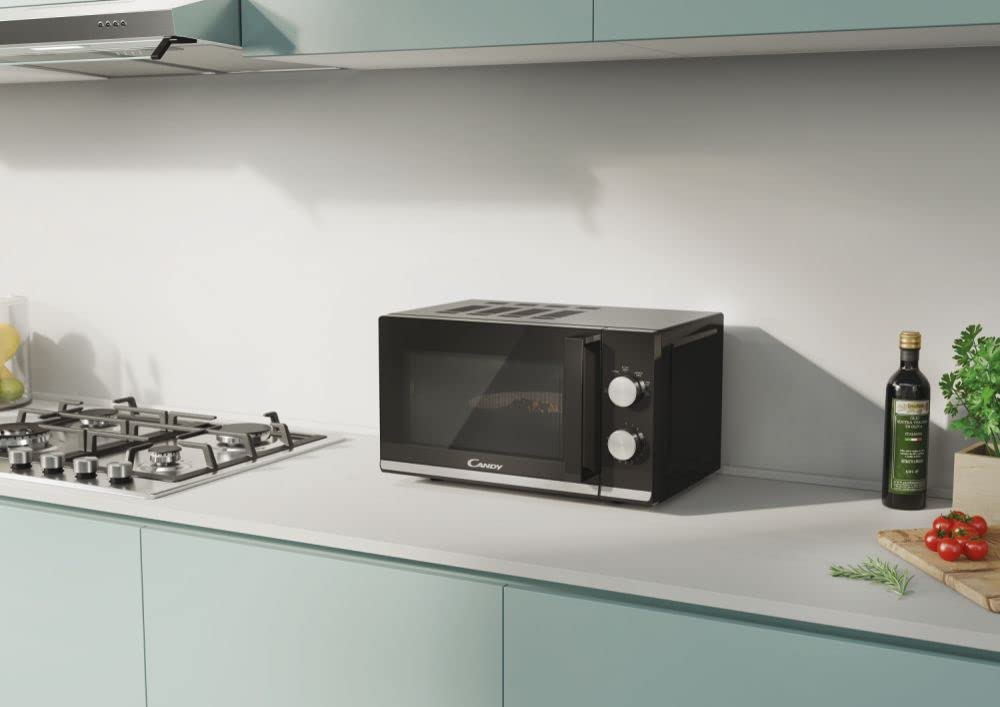 Candy Moderna 20L 700W Microwave Oven with 6 Power Levels, Defrost Function, Timer, End-of-Cooking Alert, hOn App Control, Freestanding Installation, 45.2 x 34.6 x 26.2 cm, Black - CMW20TNMB | Perfect for Small Kitchens, Dorms & Offices