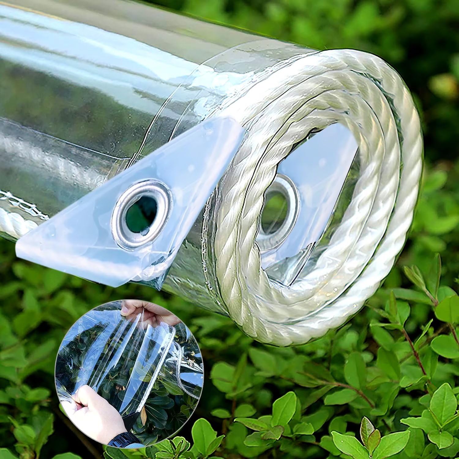 Heavy Duty Clear PVC Tarpaulin - 8' x 12' Transparent Waterproof Tarp with Reinforced Grommets & Ropes | Dustproof, Windproof Cover for Greenhouse, Patio, Garden, Pavilion, Chicken Coop, Porch & Outdoor Use | Perfect for Camping, Construction, Vehicle Protection & Emergency Shelter