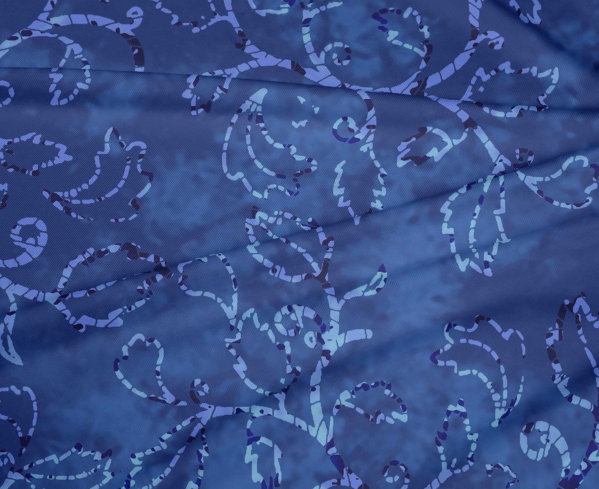 oneOone Polyester Spandex Medium Blue Batik Fabric - 56 Inch Wide for DIY Clothing, Quilting & Craft Projects | Premium Printed Fabric by the Yard for Dressmaking & Home Decor