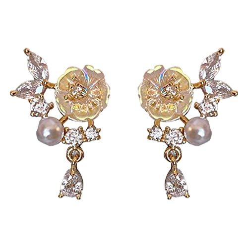 Opal Petal Circle Earrings for Women - Elegant Gold Paperclip Hoop Earrings, Classic Jewelry for Party, Wedding & Everyday Wear