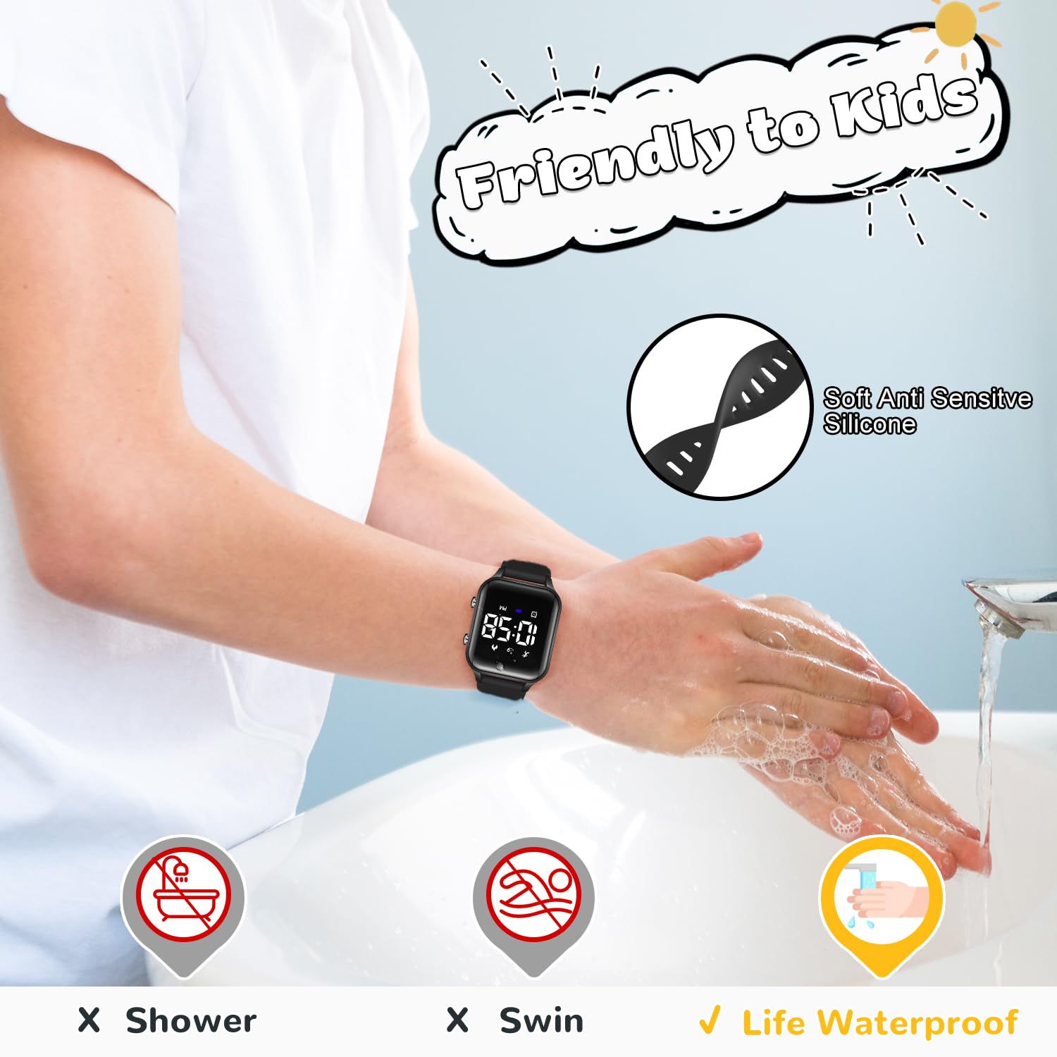 Kids Digital Sports Watch with Fitness Tracker - Waterproof Smart Watch for Boys & Girls Ages 5-14 - Pedometer, Alarm, Stopwatch - No App Needed - Perfect Gift for Students & Teens - Ideal for School, Sports & Outdoor Activities