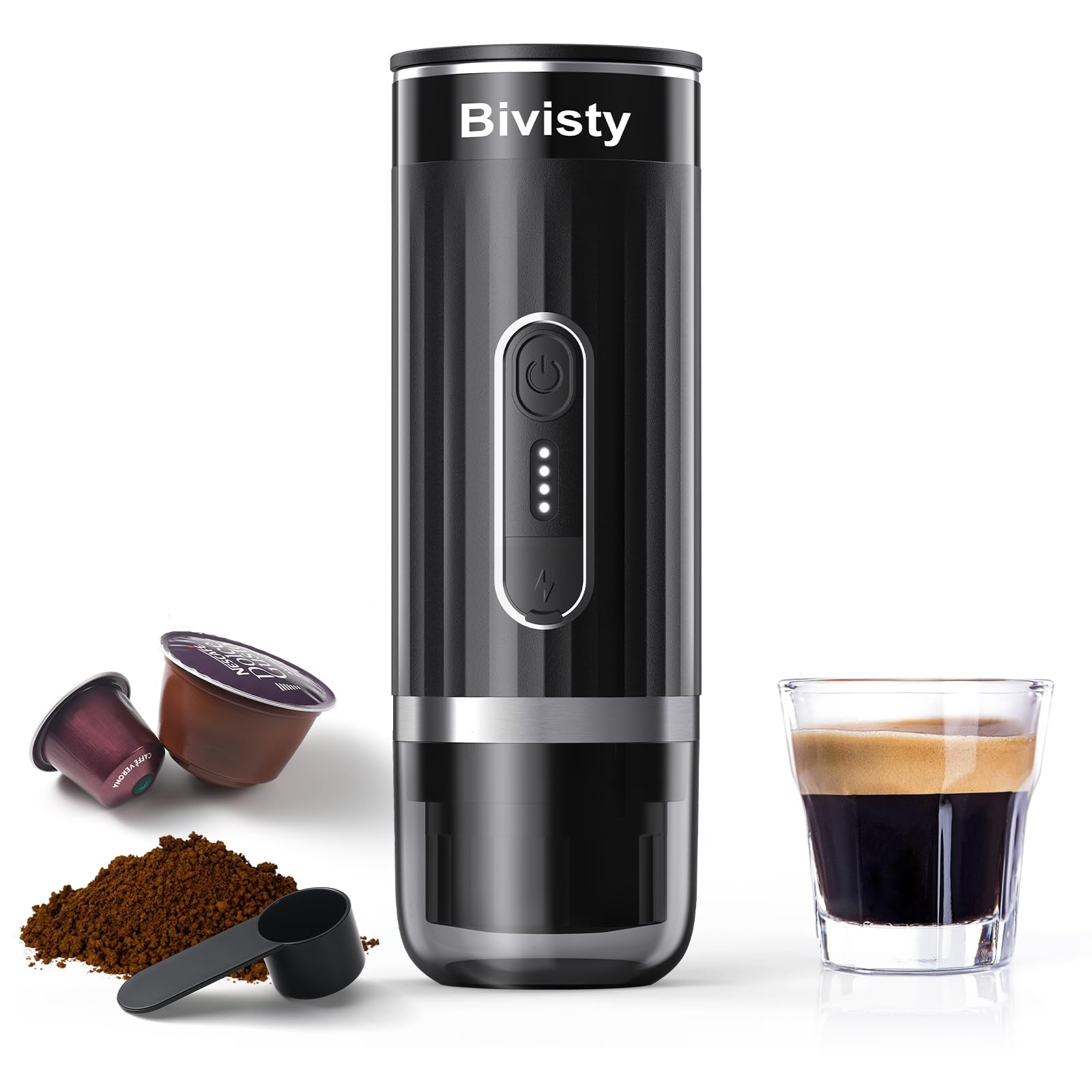 Portable Electric Espresso Maker with USB-C - Self-Heating Travel & Camping Coffee Machine - Compatible with Nespresso & Dolce Gusto Ground Coffee - Perfect for RV, Outdoor Adventures, Office & Home Use (Black)