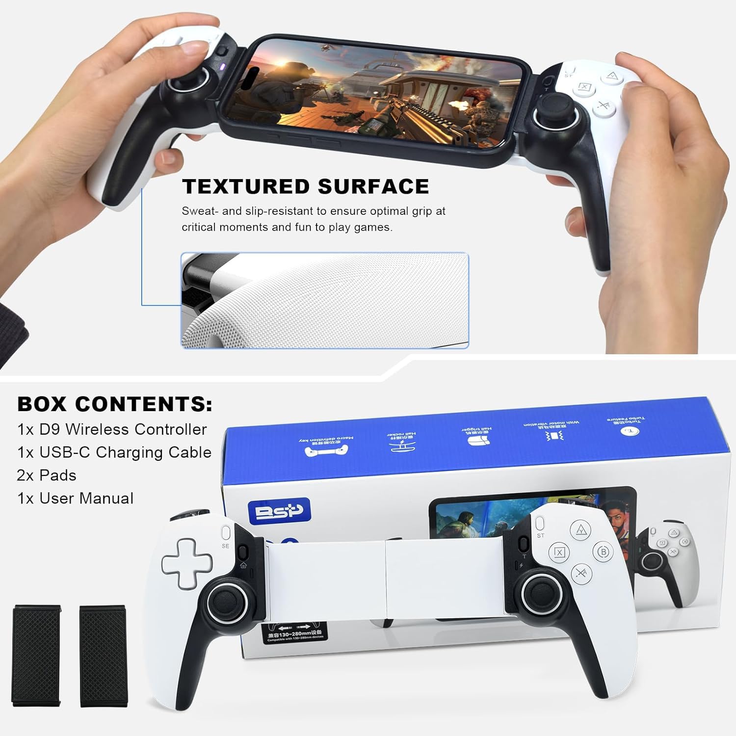 Megadream Wireless Bluetooth Controller for iPad, iPhone 16, Android, PC, Nintendo Switch & PS4 - Gamepad Joystick with Turbo/Macro Functions - Compatible with Mobile Cloud Gaming & Streaming on PS5/PS4/Xbox/PC - Perfect Replacement for PS Portal - Ideal for Gaming at Home, Travel & Online Multiplayer Battles