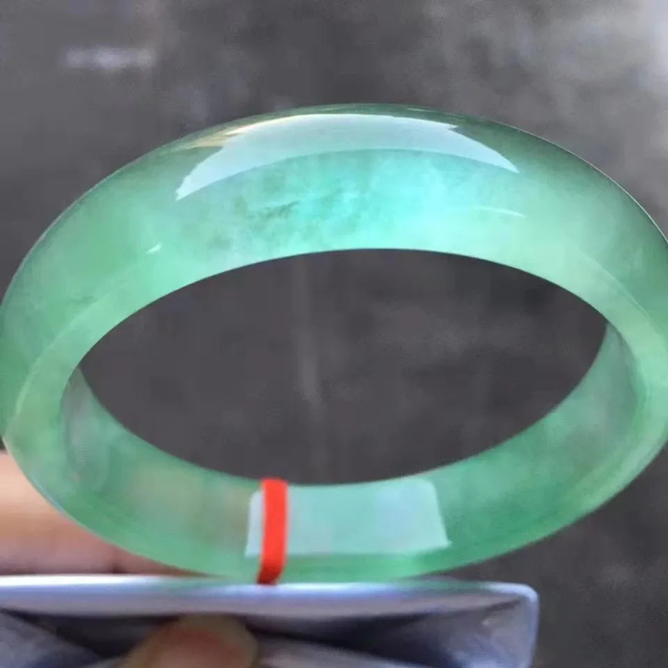 Premium Natural Jadeite Bangle - Handcarved Ice Green Jade Bracelet for Women, Lucky Holiday Gift & Emerald Jewelry Accessories | Perfect for Weddings, Anniversaries, and Spiritual Healing