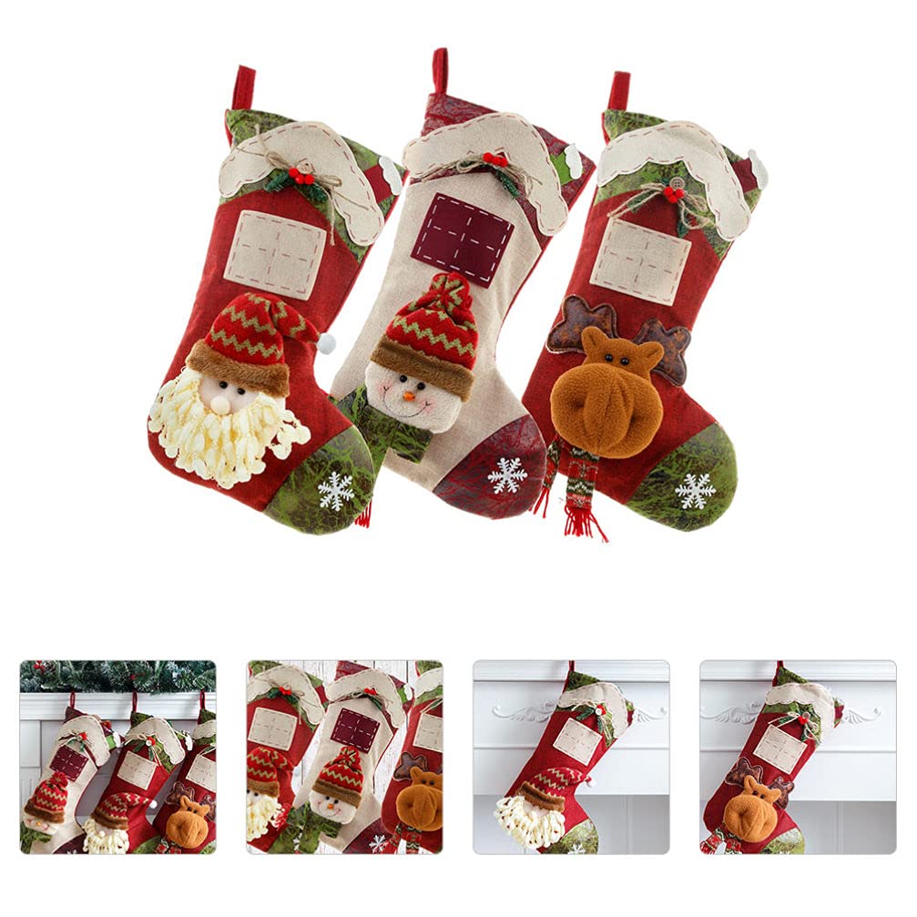 FOMIYES 3-Piece Christmas Stocking Ornaments Set - Flannel Holiday Stockings for Candy & Biscuits, Large Santa Socks for Fireplace Decor, Gift Exchange & Festive Home Decoration