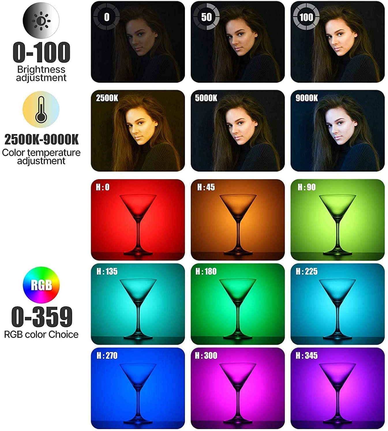 RGB LED Video Light - Mini LED Camera Light with 3 Cold Shoe Mounts & Magnetic Adsorption | 2500K-9500K Adjustable Color Temperature & Brightness | Portable Photography Lighting for YouTube, TikTok, Live Streaming & Vlogging