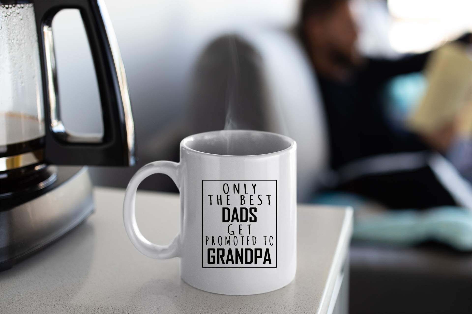 Funny Ceramic Coffee Mug for Dad - 'Only The Best Dads Get Promoted To Grandpas' Shark Design - Perfect Father's Day Gift for New Dads & Grandfathers (White) - Great for Office Use, Birthday Presents & Retirement Gifts