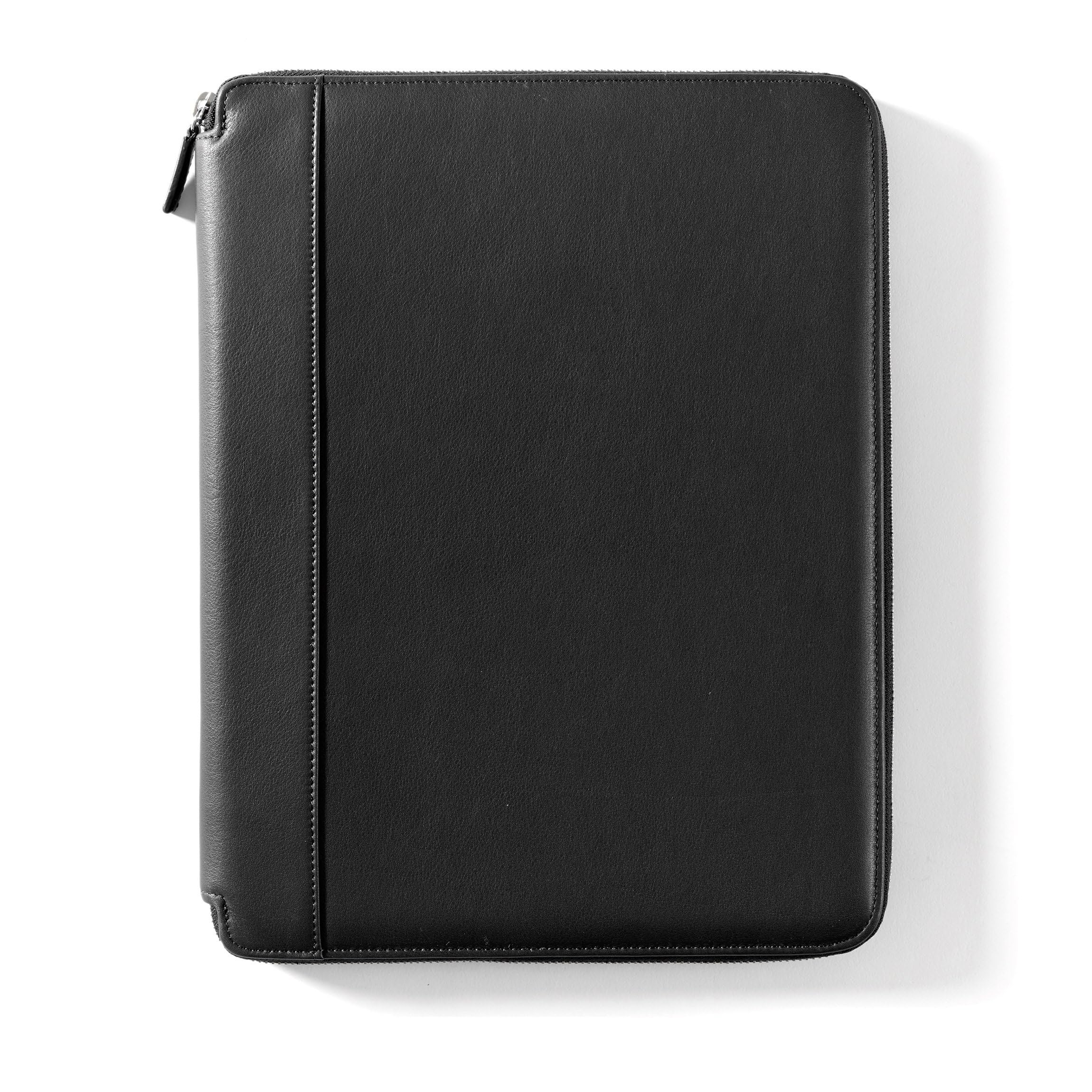 Premium Black Onyx Leather Executive Zippered Portfolio with Tablet Pocket - Ideal for Business Meetings, Travel & Professional Organization