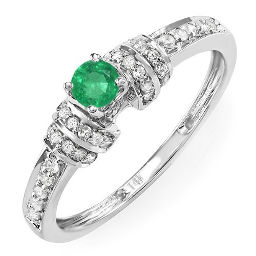 Dazzlingrock Collection 14K Solid White Gold Round Emerald & Diamond Women's Engagement Ring for Wedding, Proposal, Anniversary Gift