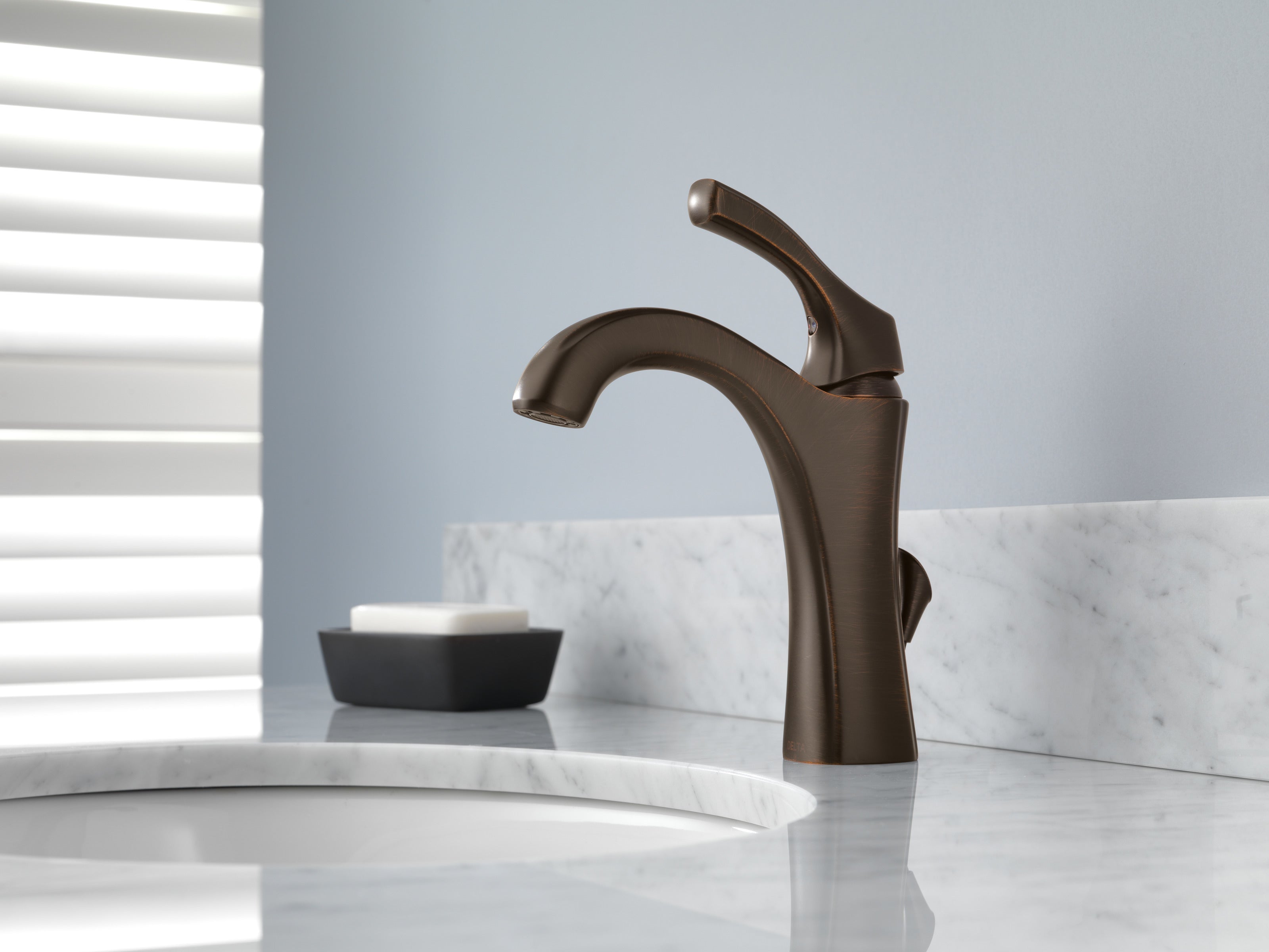 Delta Addison Single Hole Bathroom Faucet in Venetian Bronze - 592 RB DST - Modern Waterfall Spout Design for Bathroom Sink, Vanity, and Powder Room