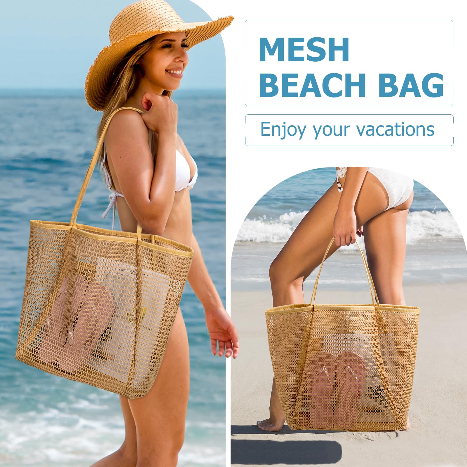 iioscre Mesh Beach Tote Bag for Women - Large Waterproof Casual Hobo Bag for Pool, Beach & Travel | Perfect for Swimming, Vacation Essentials & Summer Outings