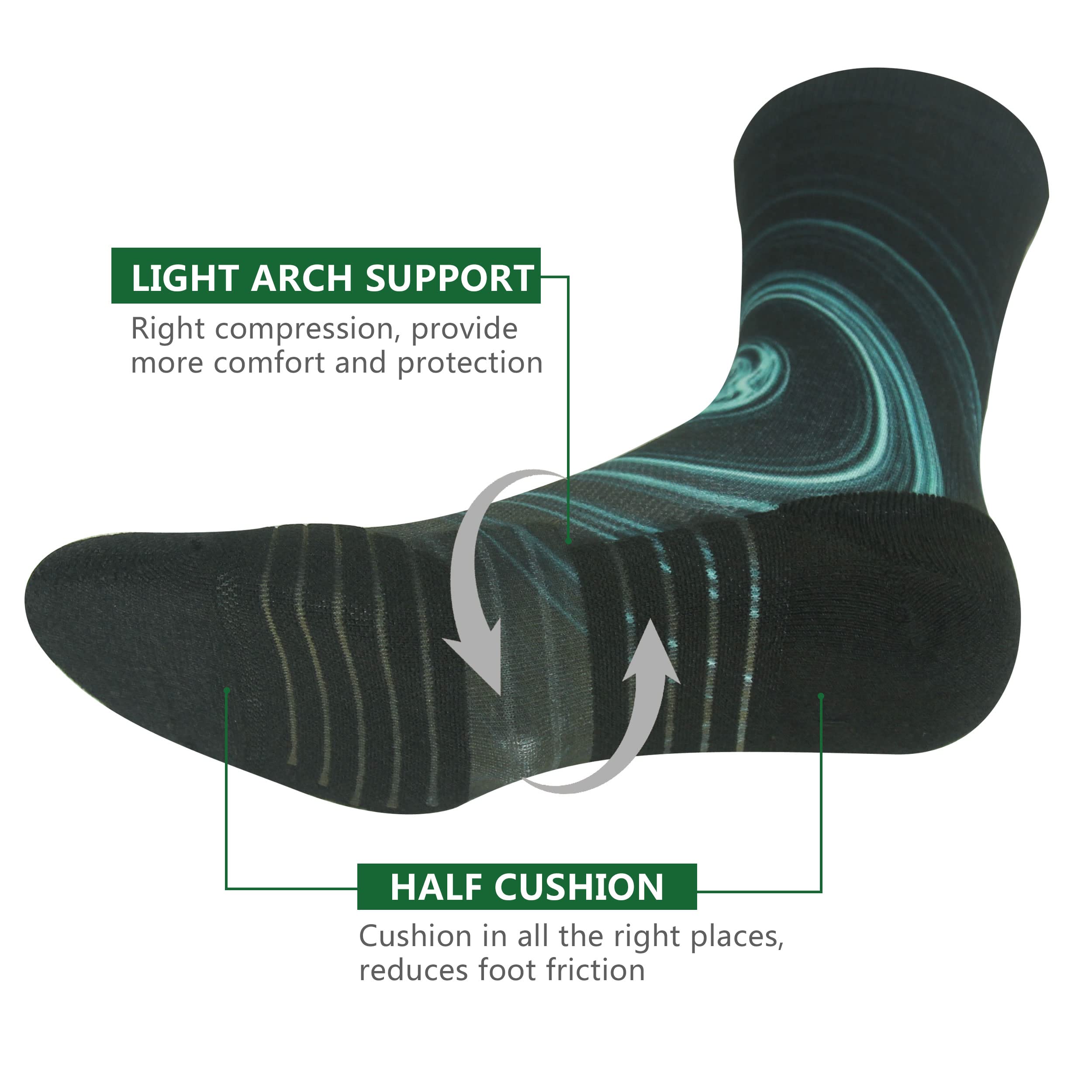 Premium Hiking Socks for Women & Men - Fashion Digital Print Athletic Crew Socks (6-7 Pairs Pack) - Perfect for Outdoor Adventures, Running & Sports Activities