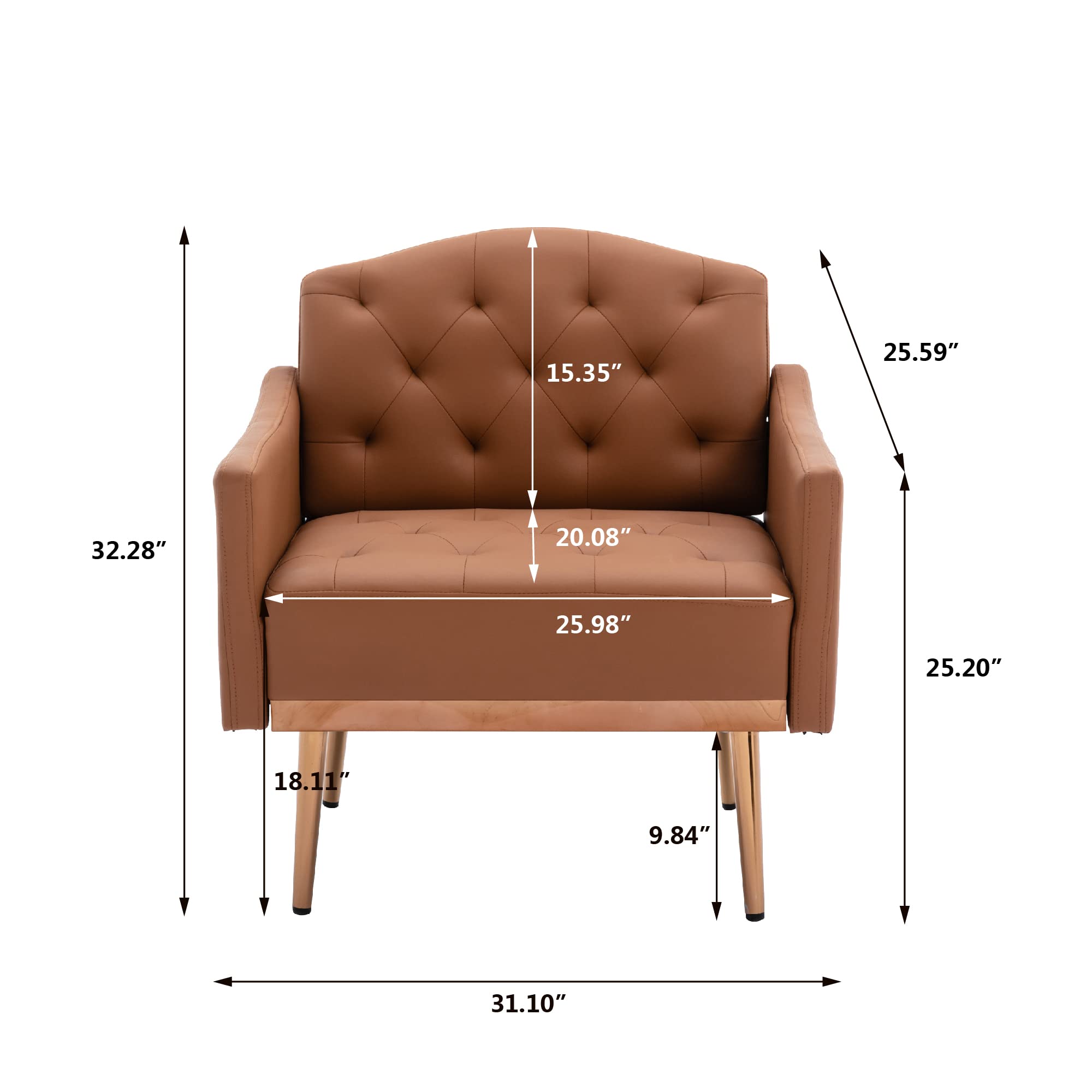 Modern PU Leather Accent Chair - Single Sofa Upholstered Armchair with Comfortable Cushion | Lounge Club Chair for Living Room, Bedroom, Office, Reading Nook & Dressing Room (Brown) - Stylish Home Decor & Relaxation Seating