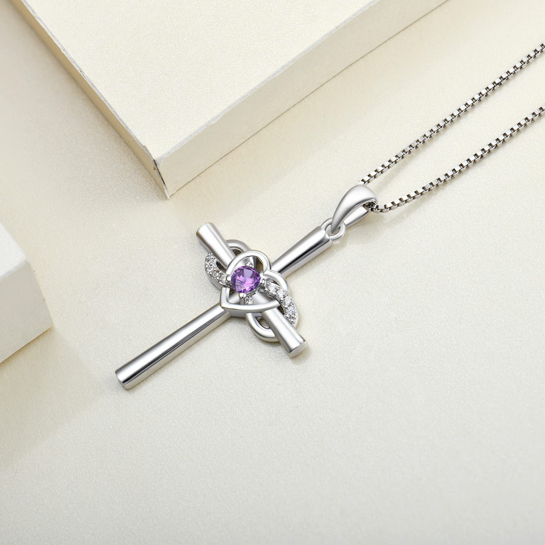 YL Sterling Silver Infinity Heart Cross Necklace with Birthstone - Elegant Crucifix Pendant for Women | Perfect for Gifts, Daily Wear & Special Occasions