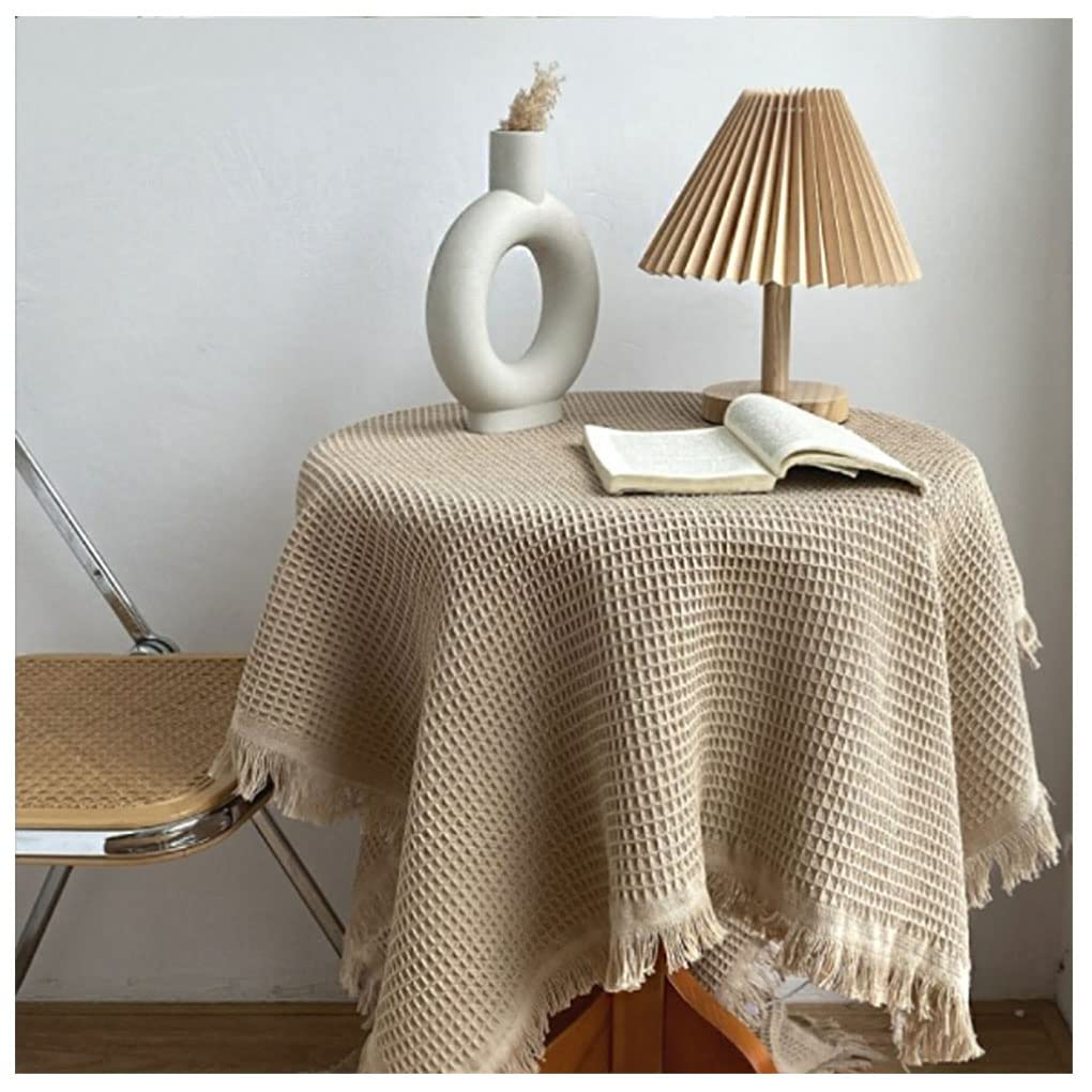35.4 Inch Square Cotton Tablecloth - Premium Grid Pattern Table Cover for Dining, Coffee & Side Tables - Washable Decorative Home Decor for Kitchen, Living Room & Outdoor Use