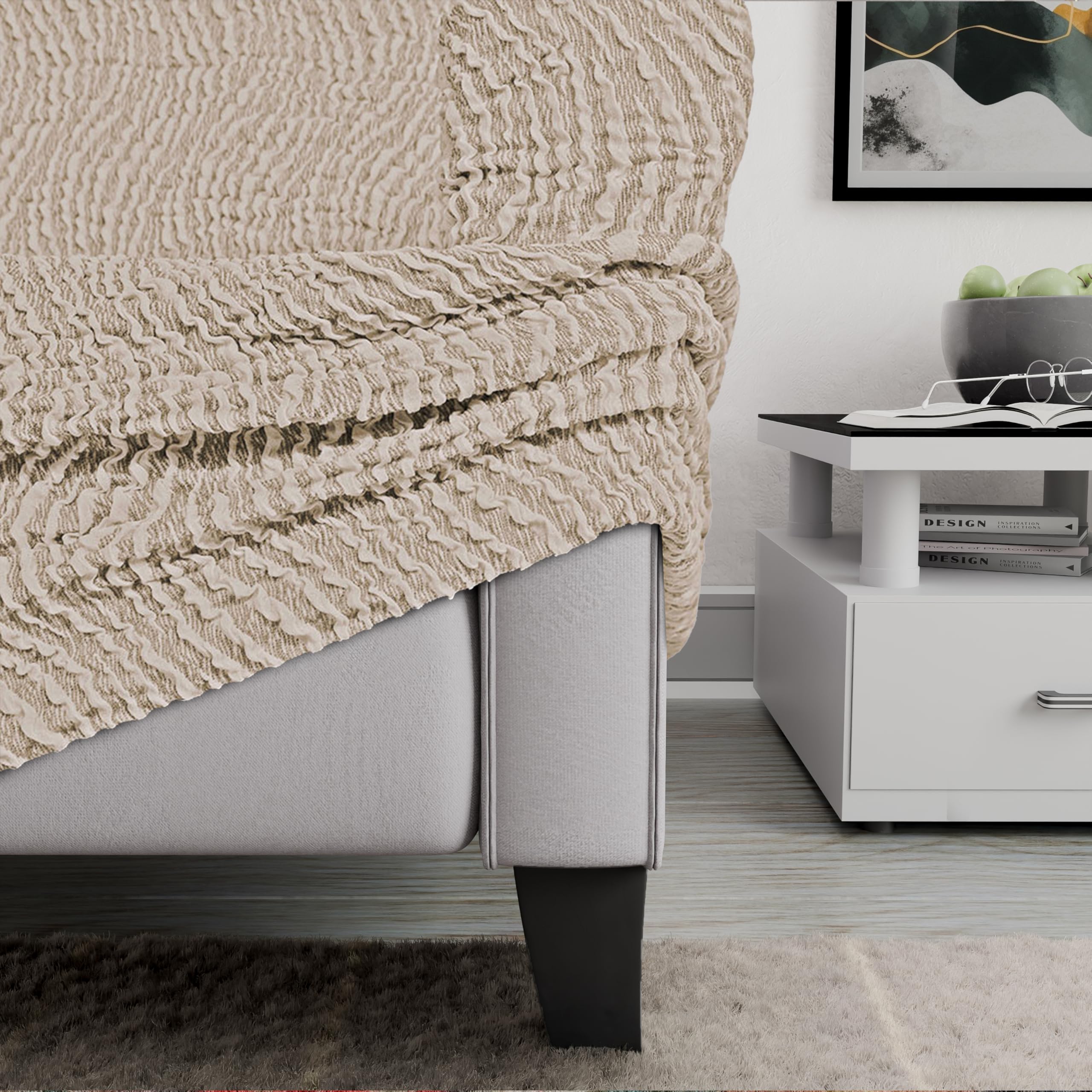 PAULATO BY GA.I.CO. Recliner Sofa Cover - Stretchable Jacquard 3D Slipcover - Soft Polyester Fabric Protector for Reclining Chairs - 1-Piece Form Fit Furniture Cover - Beige Vento - Perfect for Living Room, Home Theater & Office Lounges