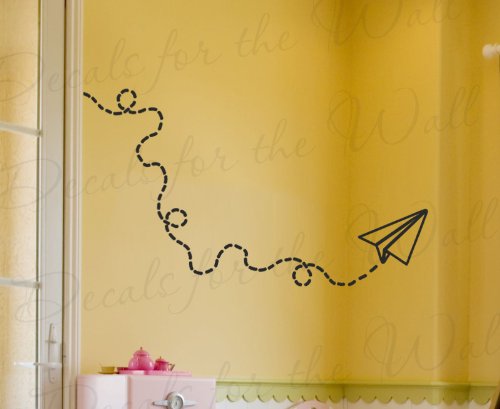 Vinyl Paper Airplane Wall Decal Sticker - Large Removable Graphic Mural for Kids Nursery, Playroom & Bedroom Decor - Fun Airplane Theme Wall Art for Boys & Girls