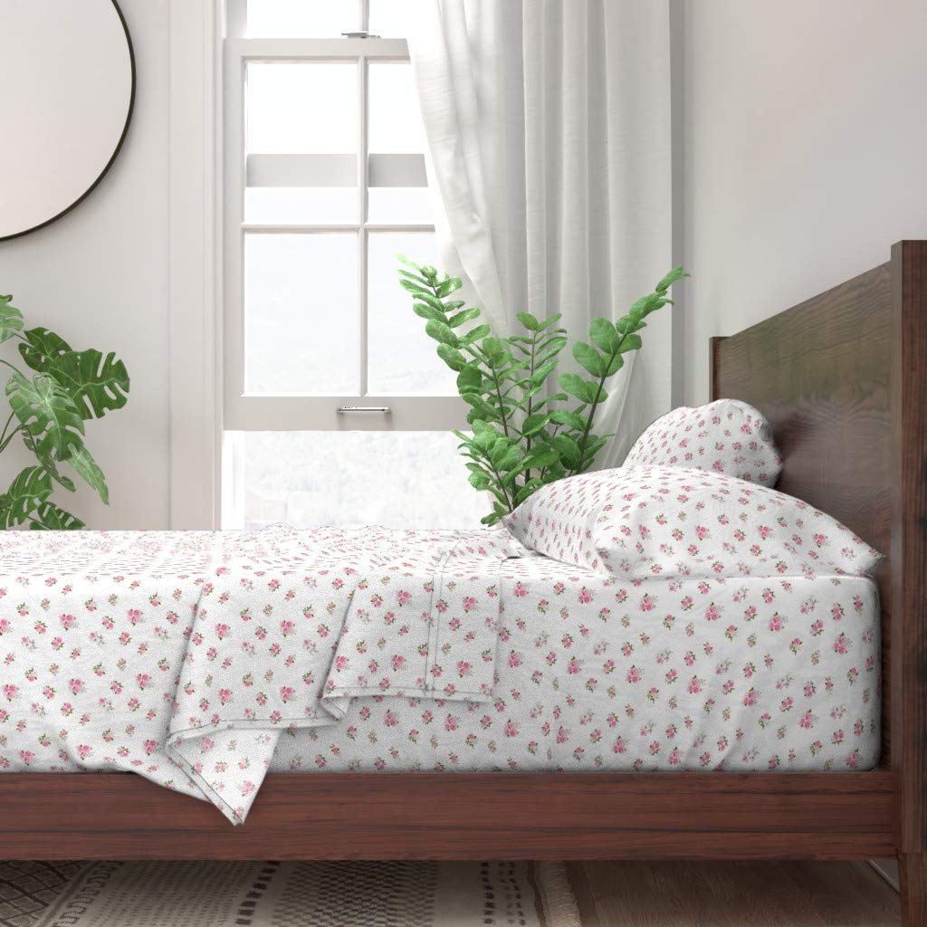 100% Cotton Twin Sheet Set 3pc - Pink Roses Floral Print Bedding | Soft & Breathable for All Seasons | Perfect for Spring Decor, Guest Room, or Romantic Bedroom
