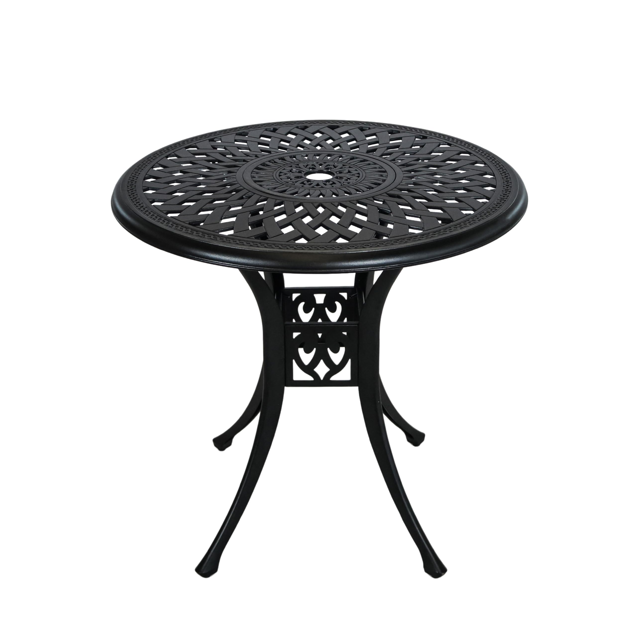 30.3 Inch Round Outdoor Patio Dining Table - Heavy Duty Cast Aluminum All-Weather Metal Bistro Table with Umbrella Hole - Perfect for Backyard, Garden, Balcony, Poolside & Outdoor Entertaining - Black