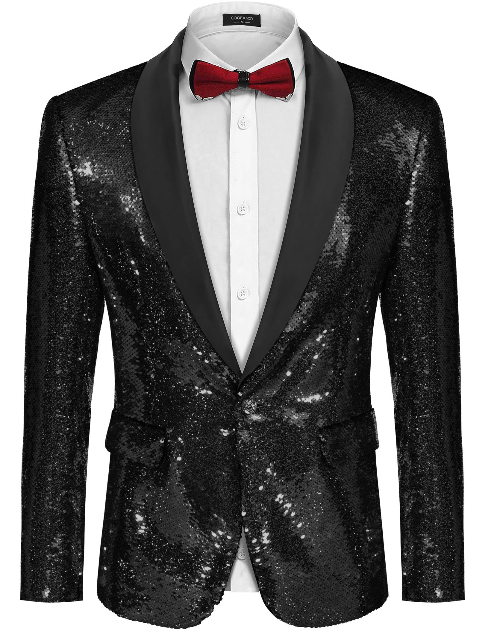 COOFANDY Men's Sparkling Sequin Blazer Tuxedo Jacket - One Button Formal Suit for Prom, Dinner Party, Wedding & Special Occasions | Glamorous Evening Wear for Men