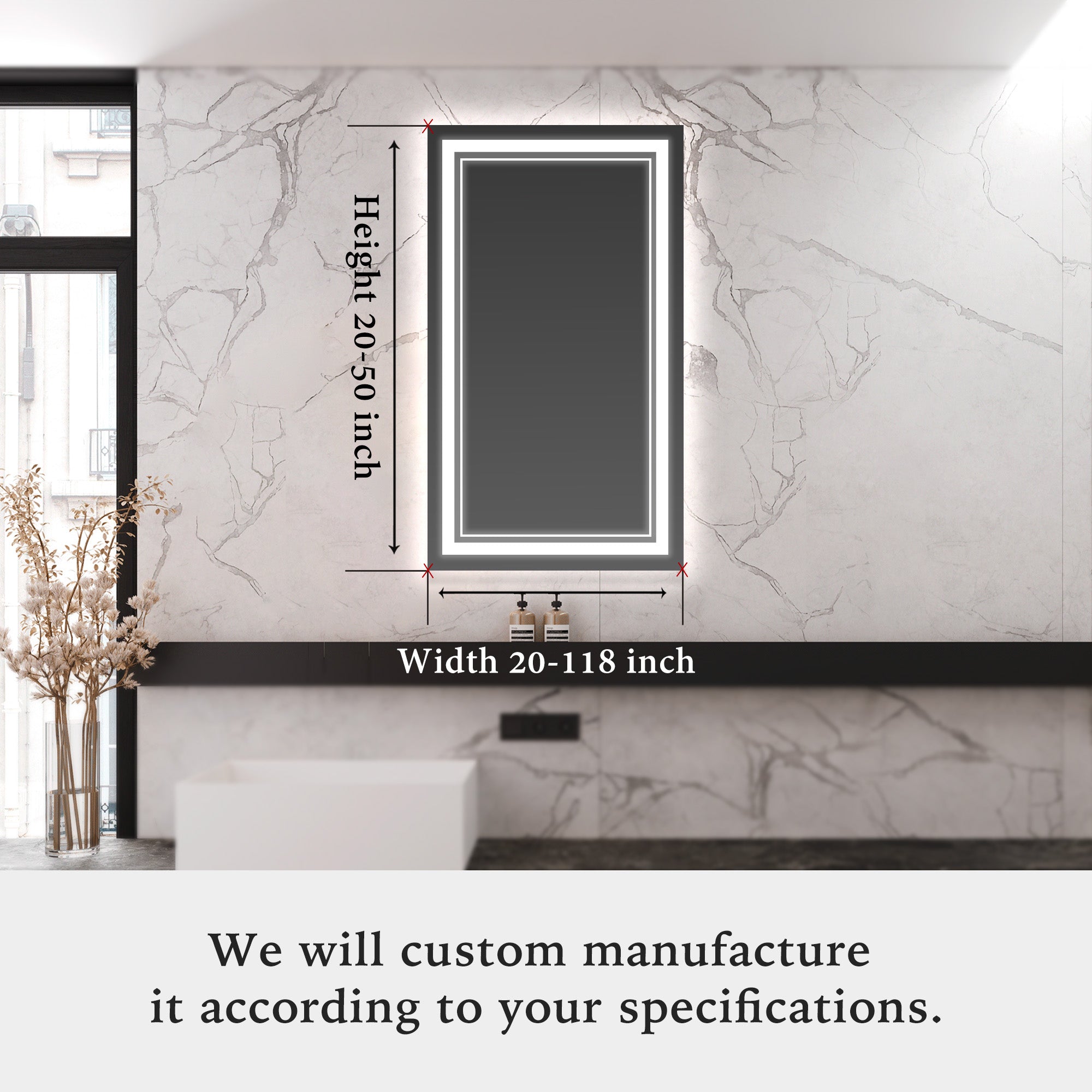BETELGEUSE Custom LED Mirror with Adjustable Backlight - Vanity Makeup Mirror for Dressing Room, Bathroom, and Bedroom Decor