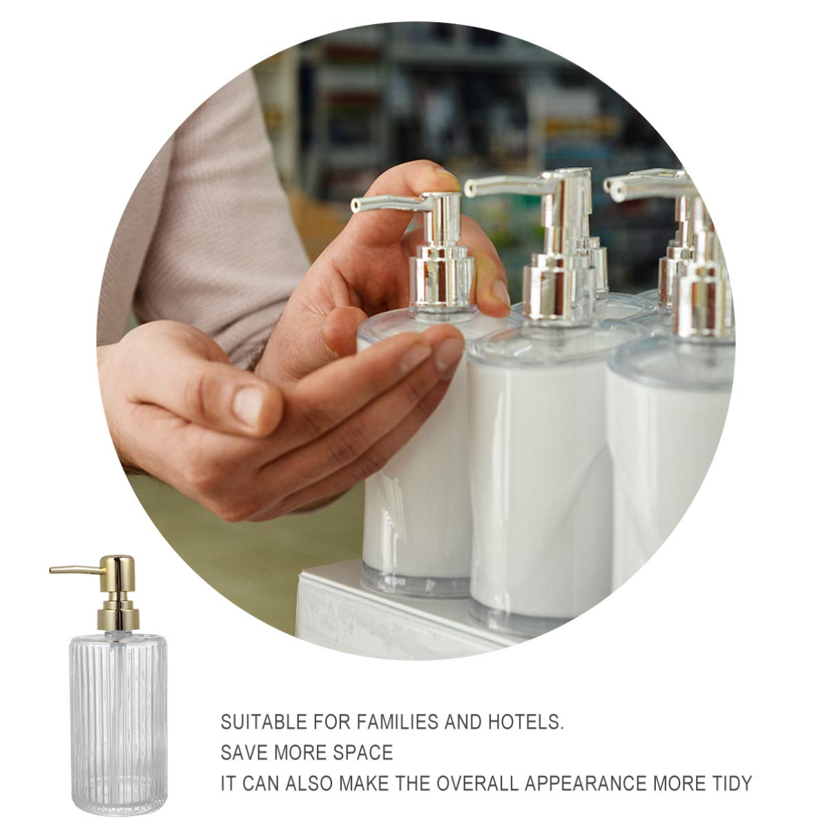 Hemoton 2-Pack Glass Soap Dispenser Bottles with Pump - 16oz Empty Liquid Containers for Shampoo, Lotion & Hand Soap - Refillable Kitchen & Bathroom Dispenser for Travel Toiletries & Home Use