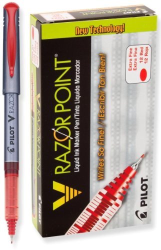 Pilot V Razor Point Extra Fine Liquid Ink Marker Pens - Red Barrel & Ink, Box of 12 (PIL11022) - Perfect for Office Work, Art Projects, and Detailed Marking