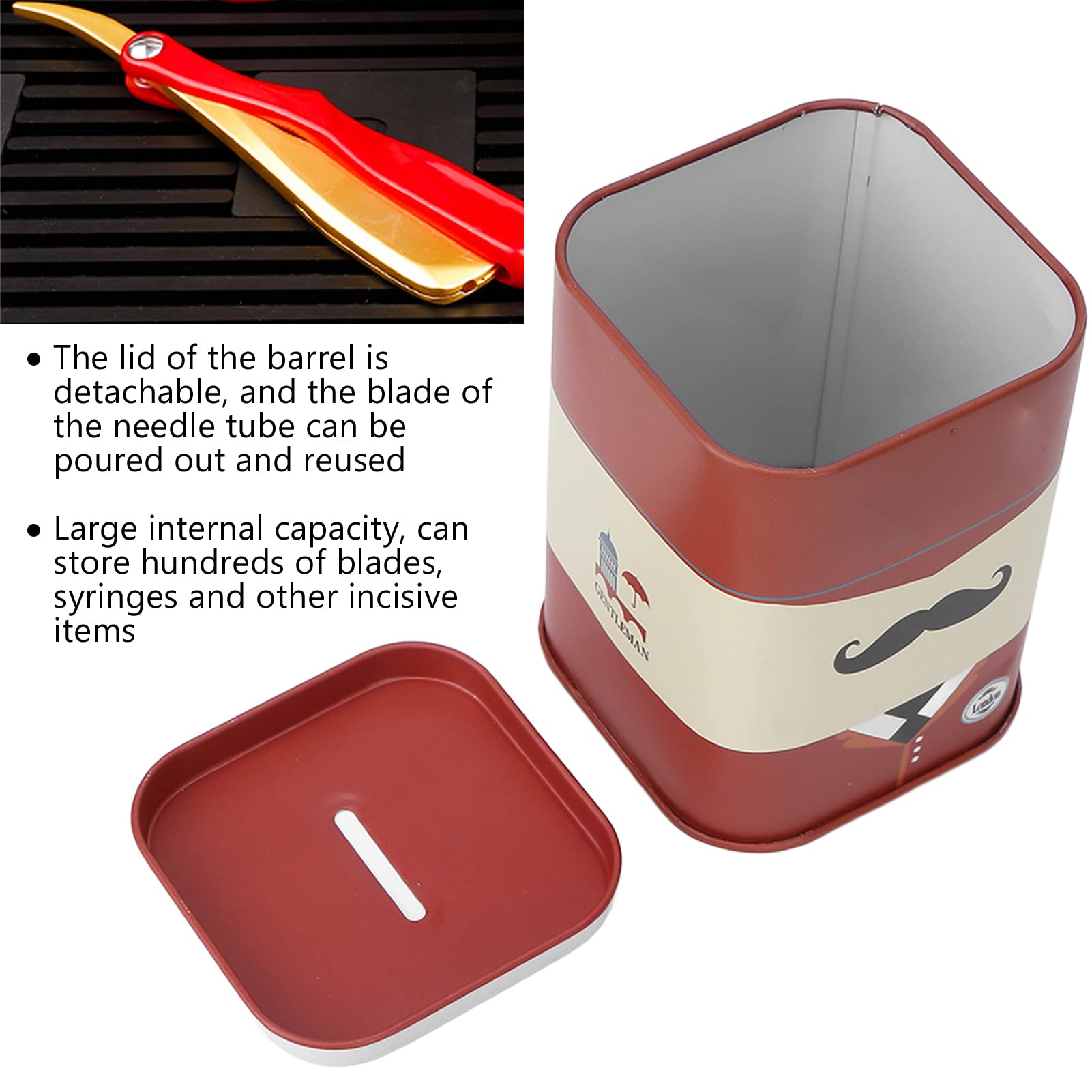 Blade Bank for Safety Razor Storage - Double Safety Blade Disposal Case with Secure Lid | Used Razor Blade Container for Barbershops, Home Shaving & Salon Safety (Red Beard Design)