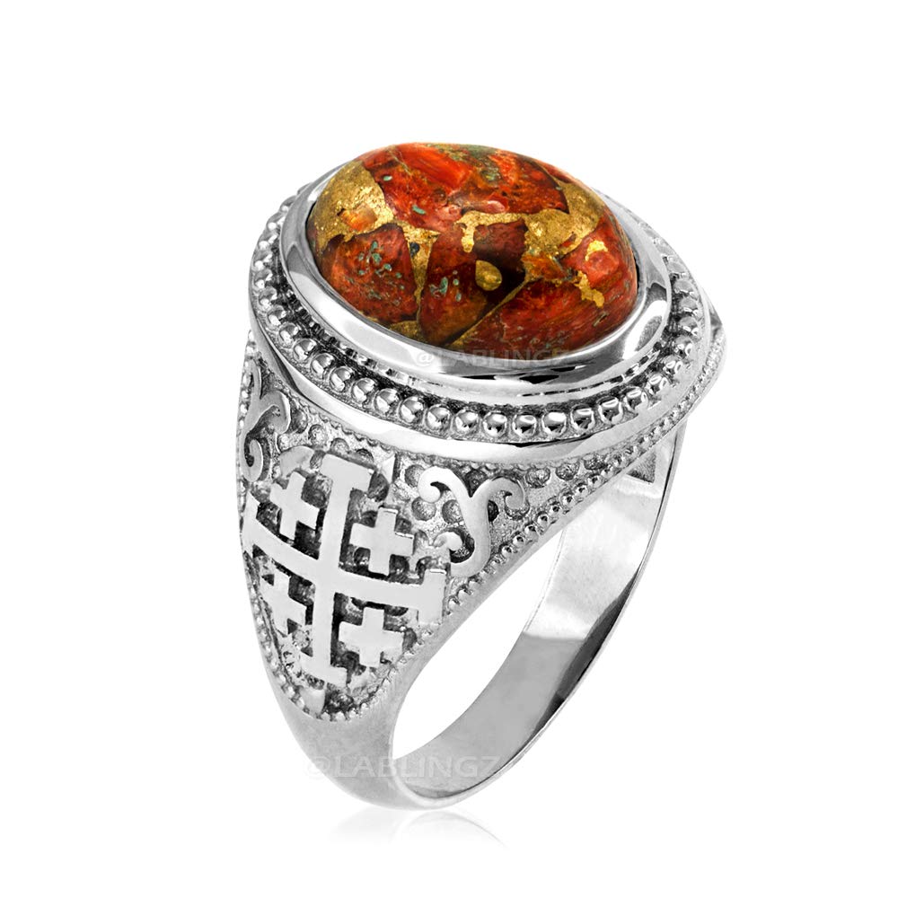 Sterling Silver Jerusalem Cross Ring with Orange Copper & Turquoise – Handmade Jewelry for Women, Perfect for Gifts, Weddings, and Everyday Wear