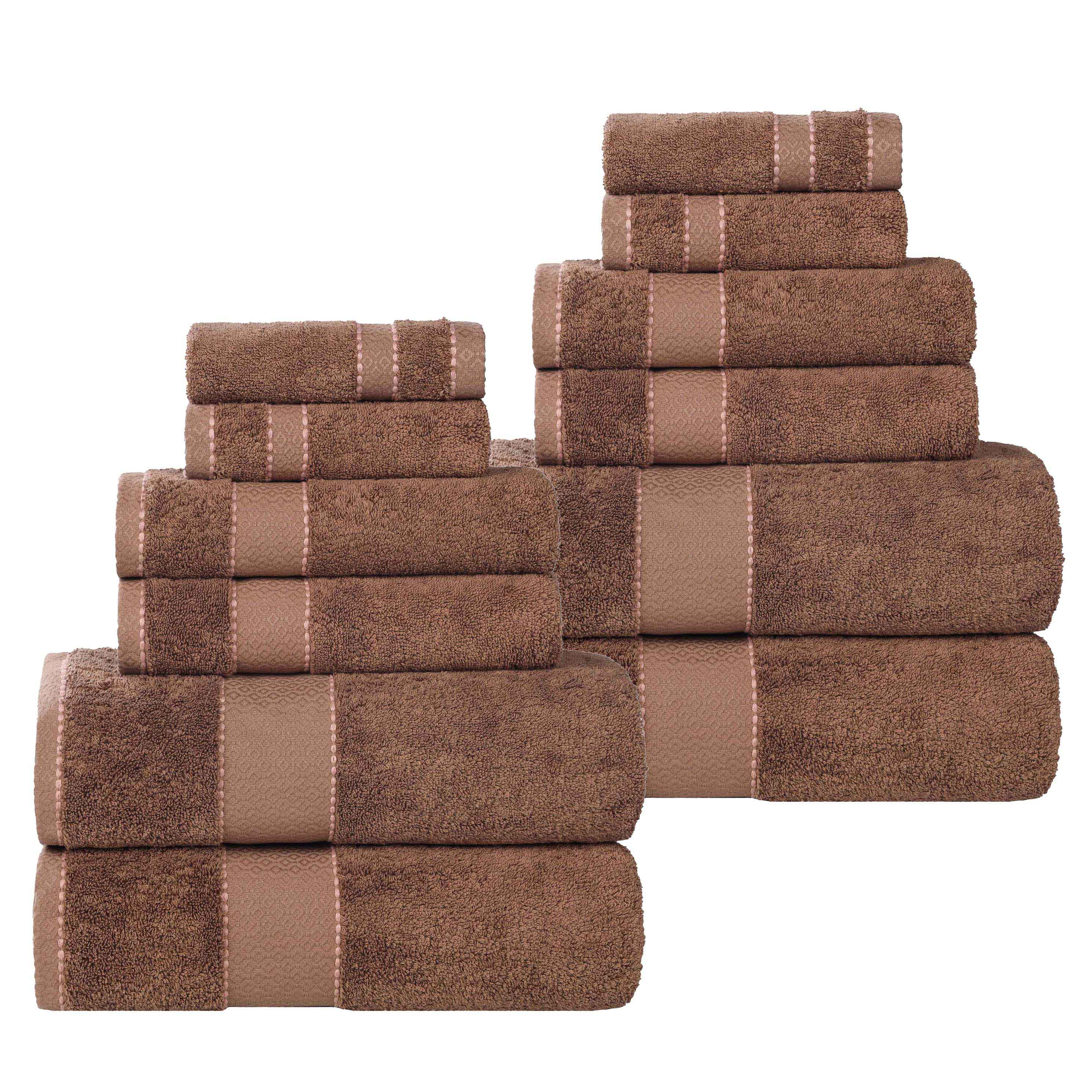 Premium 12-Piece Giza Cotton Dobby Towel Set - Ultra Absorbent Egyptian Cotton Bath Towels for Spa, Hotel & Luxury Home Use