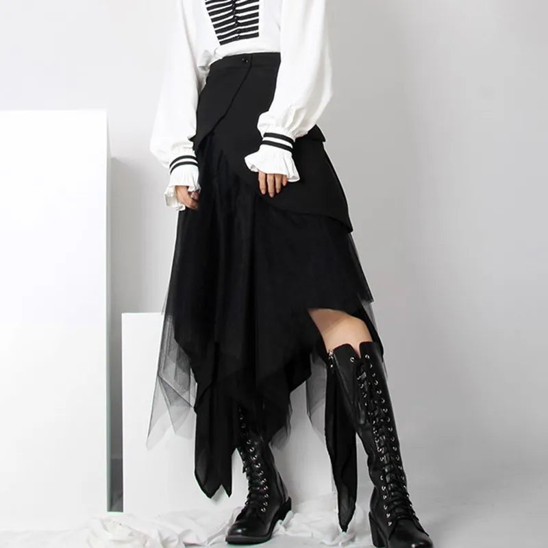 Asymmetrical Patchwork Mesh Skirt for Women - High Waist Plus Size Fashion Skirt | Spring Summer Boho Style Skirt for Casual Outings, Beach Vacations & Date Nights
