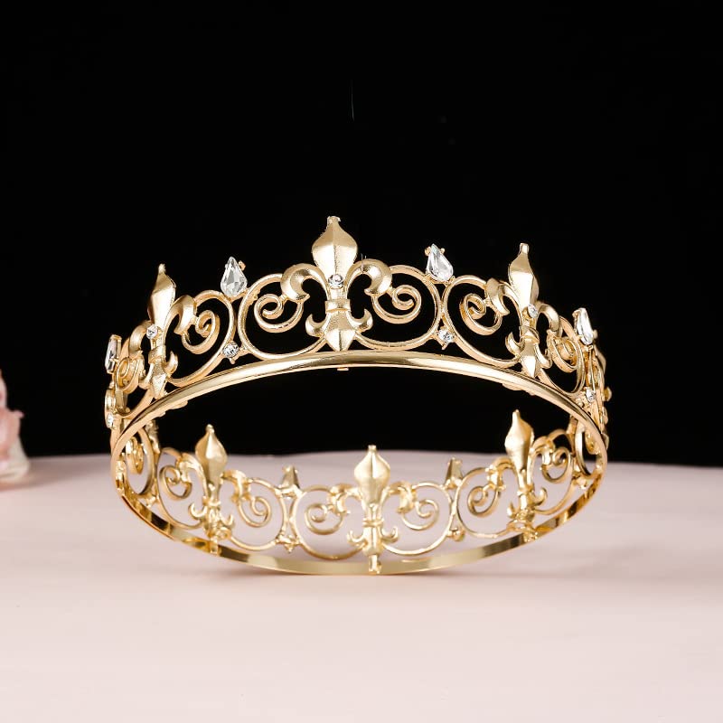 Royal Full King Crown & Tiaras Set - Gold Metal Cosplay Costume Accessories for Homecoming, Prom, Weddings & Birthday Parties - Perfect for Medieval Theme Events, Renaissance Fairs & Royalty-Themed Decorations