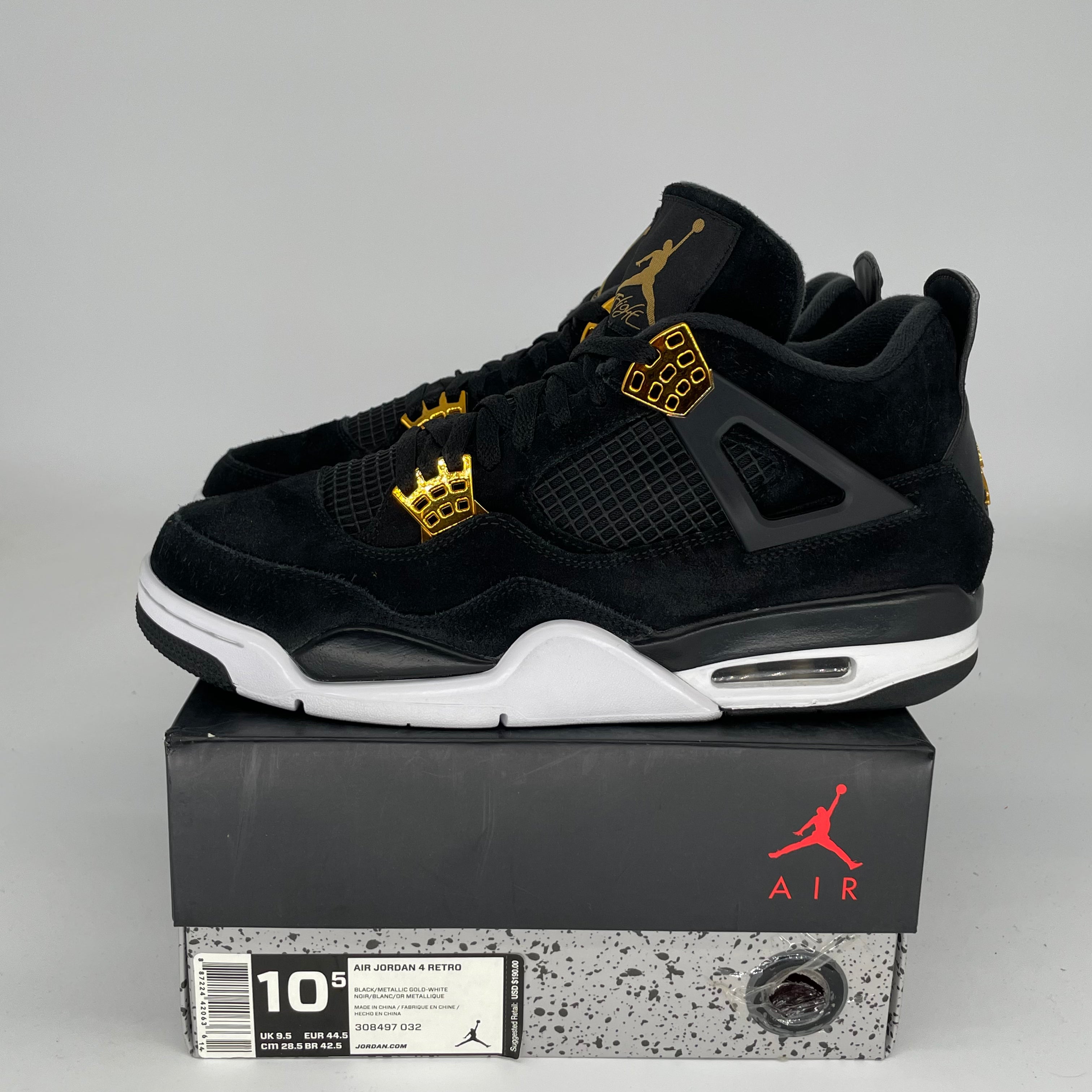 Original Air Jordan 4 Retro 'Royalty' Men's Basketball Shoes Size 10.5 (308497-032) - Perfect for Sneaker Collectors & Streetwear Fashion