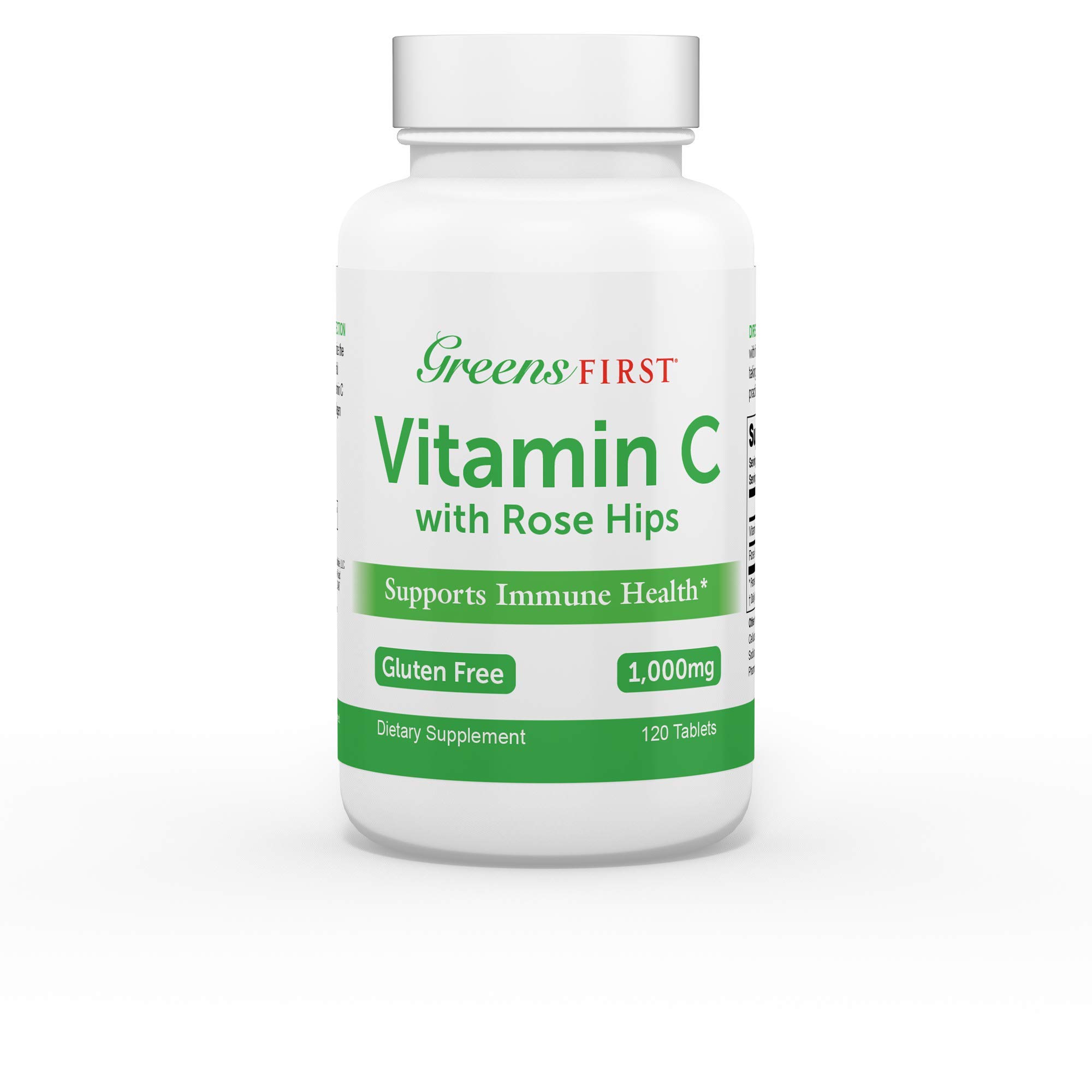 Greens First Vitamin C with Rose Hips Supplement - 120 Capsules for Immune Support & Antioxidant Boost | Daily Wellness & Skin Health