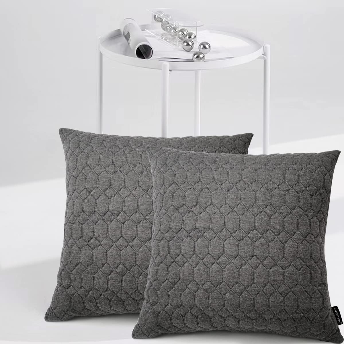 Booque Valley Gray Pillow Covers Set of 2 - 22x22 Inch Luxury Soft Stretch Cushion Covers with Geometric Pattern for Sofa, Bed, Living Room Decor (Grey) - Perfect for Home Decor, Gift Giving & Interior Design