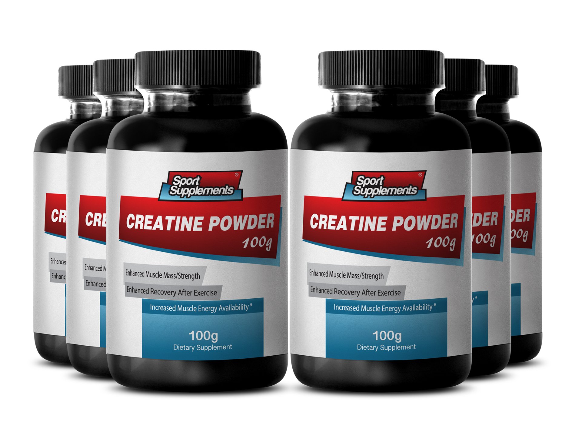 Pure Creatine Monohydrate Powder 100mg - Premium Muscle Building Supplement for Strength & Energy Boost - Unflavored Workout Recovery Powder (6 Bottles) - Ideal for Gym, Bodybuilding & Athletic Performance