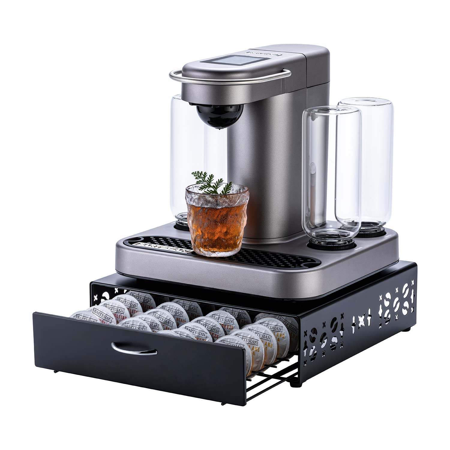 Bartesian Cocktail Pod Holder - Black Metal Capsule Organizer with 40 Pod Capacity | Bar Design & Cocktail Machine Stand | Perfect for Home Bars & Entertaining