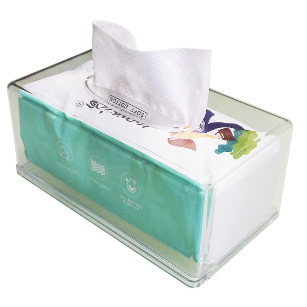 Clear Acrylic Rectangular Tissue Box Holder - Large Square Cover for Bathroom, Kitchen & Car - Stylish Dryer Sheet Dispenser for Home & Office Organization