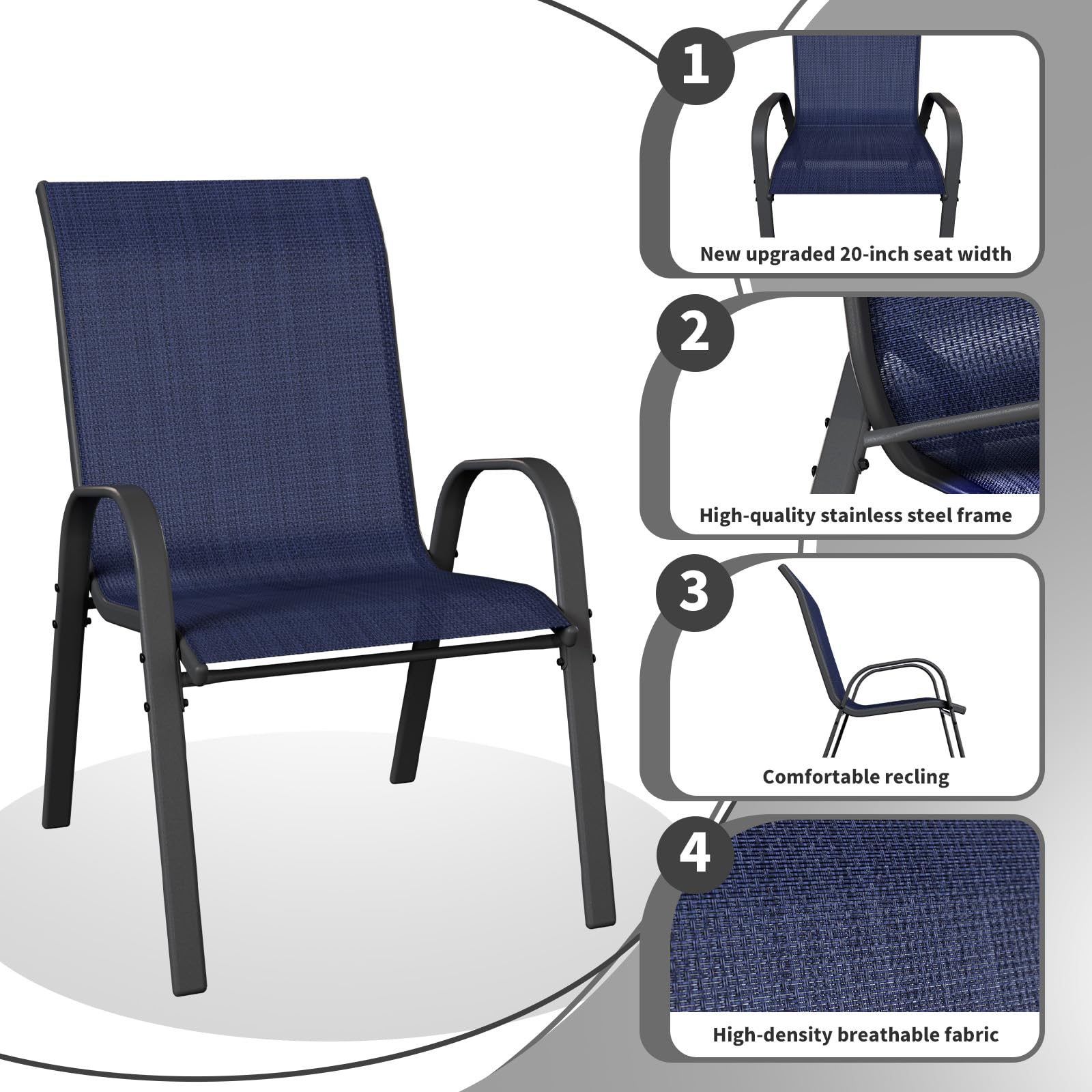 4-Piece Patio Dining Chairs Set - Weather-Resistant Outdoor Stackable High Back Chairs for Backyard, Porch, Garden & Pool - Perfect for Outdoor Entertaining & Relaxation (Blue)