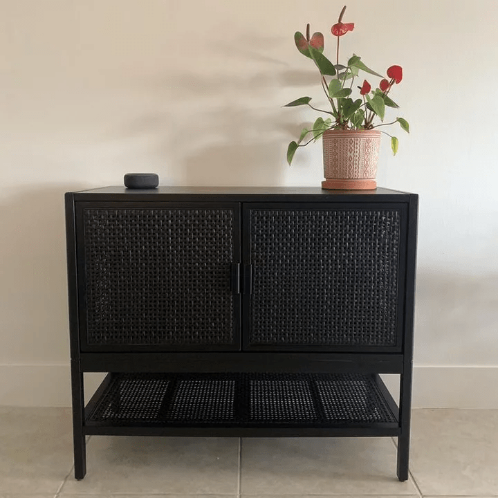 Handmade Wooden Designer Cane Cabinet - Stylish Storage for Living Room, Bedroom & Entryway | Rustic Home Decor Organizer with Woven Front