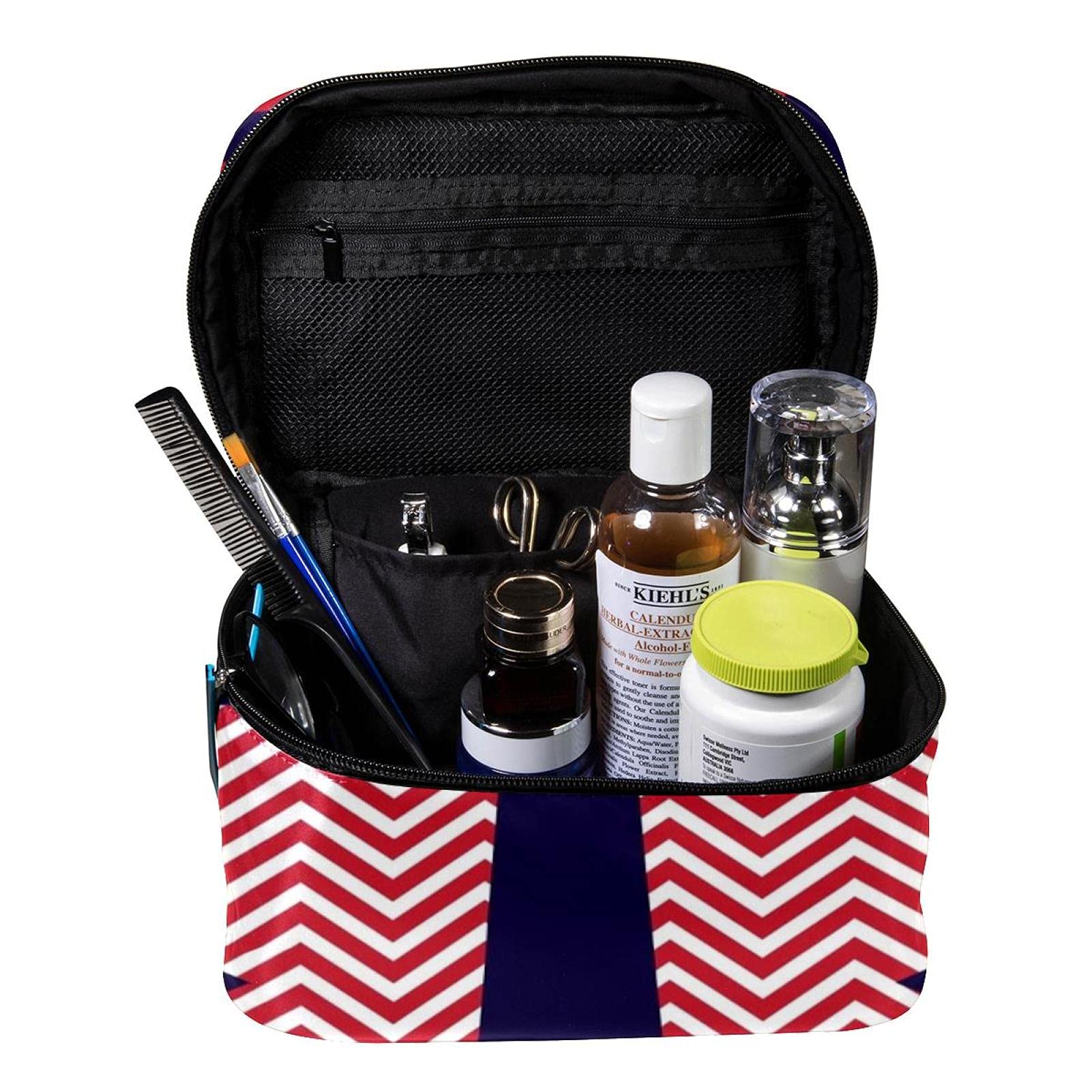 Stylish Red Zigzag Chevron Travel Makeup Bag - Large Cosmetic Organizer with Zipper for Women & Girls | Perfect for Travel, Gym & Daily Essentials Storage