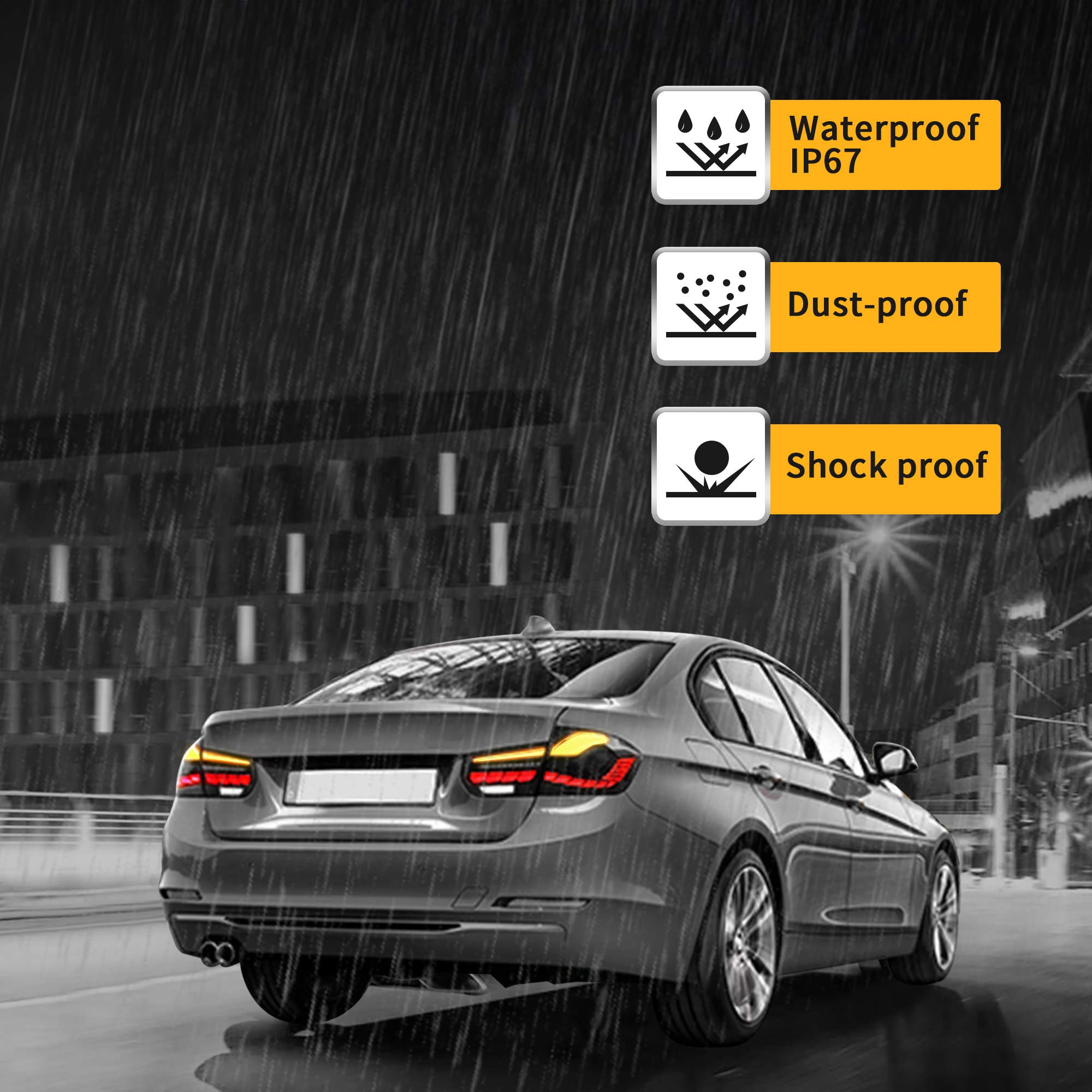 VLAND OLED Tail Lights for BMW 3-Series F30 F35 F80 Sedan 2013-2018 - Smoked Lens with Amber Sequential Turn Signals & Red 3D Dynamic Animation Lighting | Premium Aftermarket Upgrade for Enhanced Night Visibility and Style