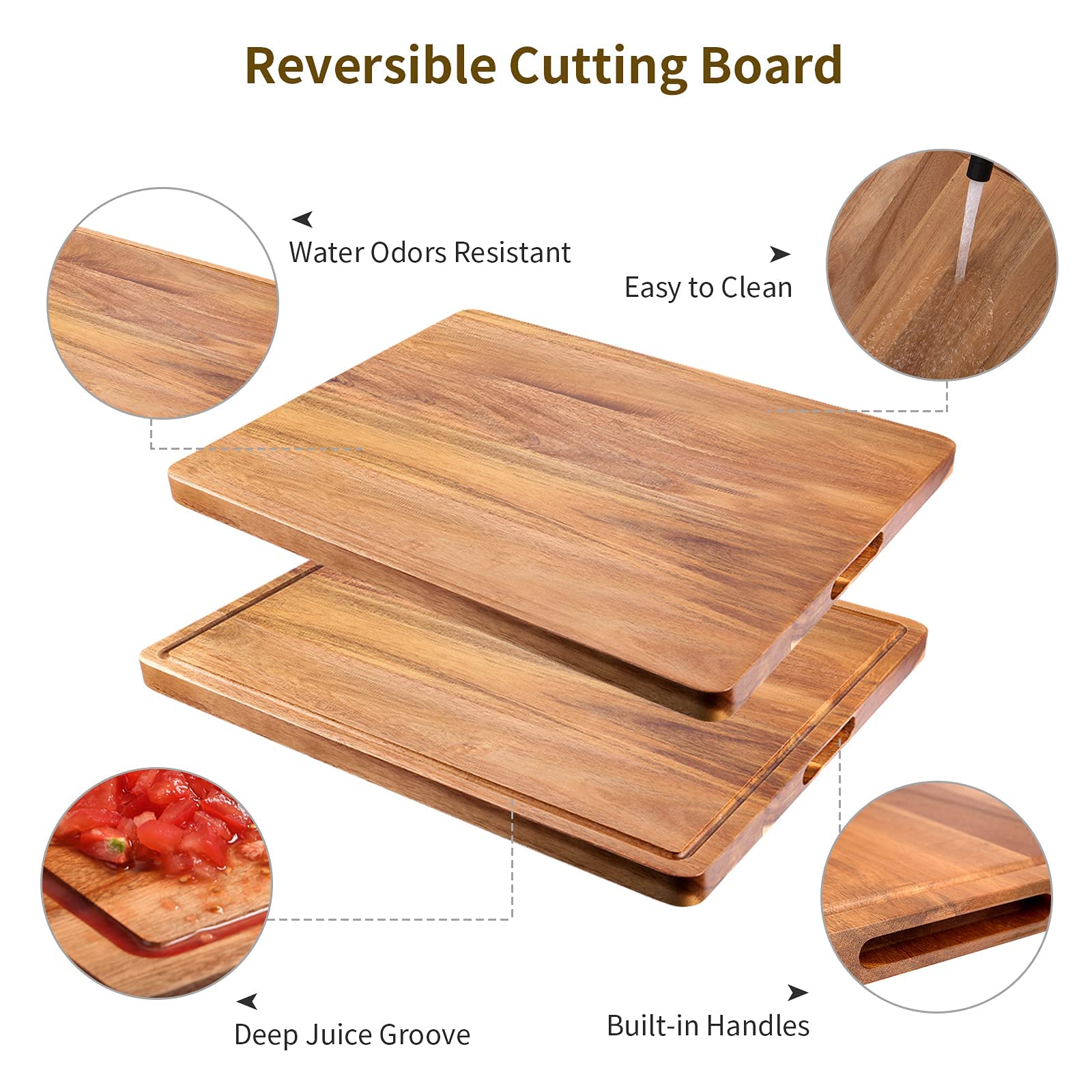 Premium Acacia Wood Cutting Board - Extra Large Kitchen Chopping Block with Juice Groove - Natural Wooden Serving Tray for Meat, Cheese & Charcuterie - Perfect for Home Cooking, BBQ & Outdoor Entertaining