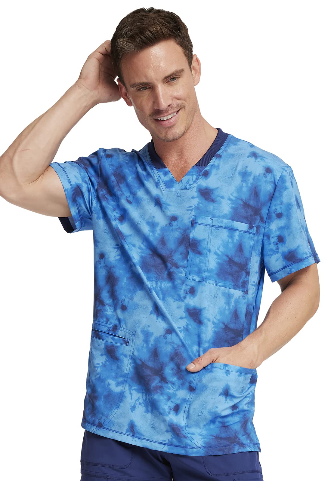 Dickies Dynamix Men's Scrubs Top - Rib Knit V-Neck DK607 - Comfortable Medical Uniform for Doctors & Nurses - Perfect for Hospital, Clinic & Healthcare Work